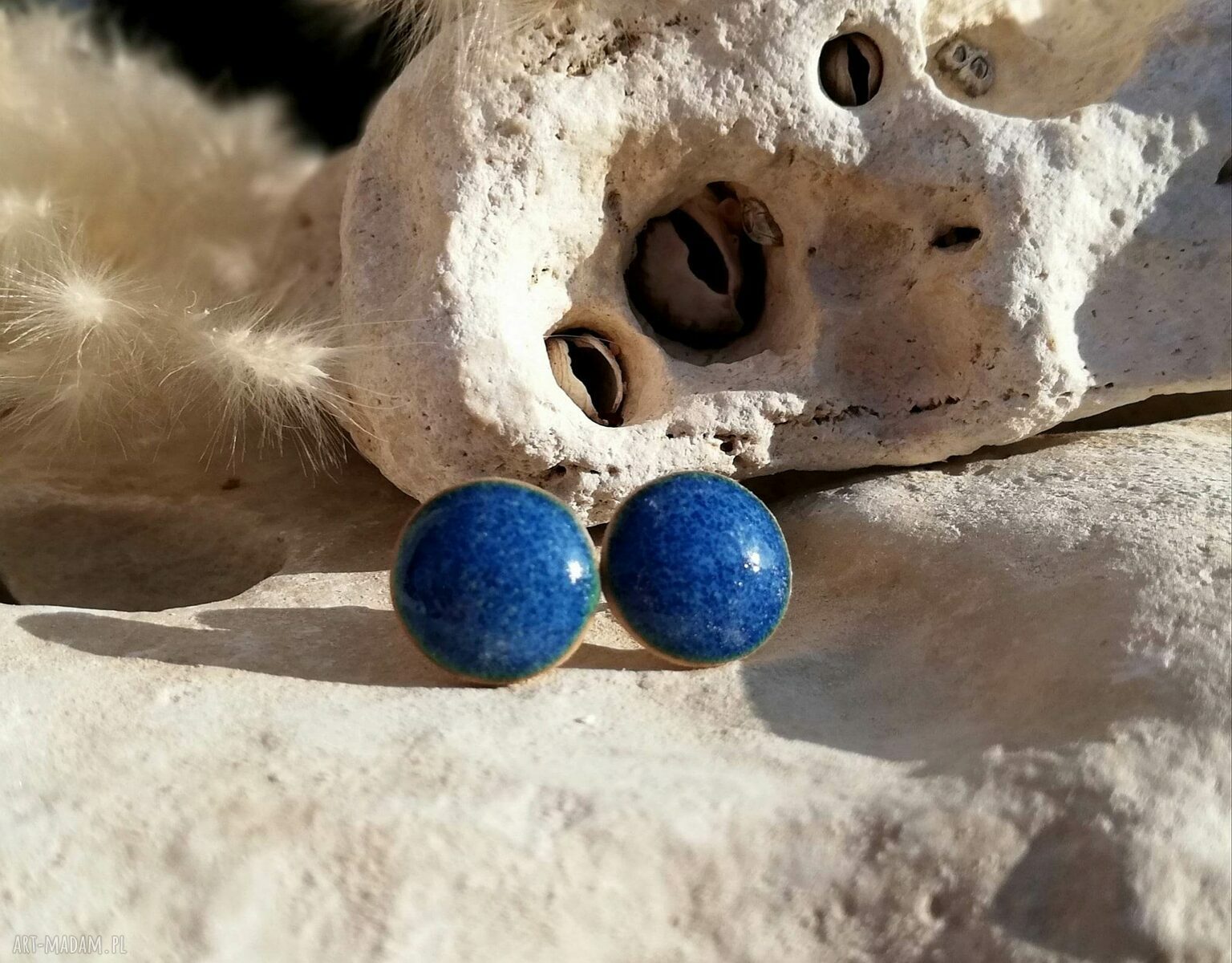 Ceramiczne kolczyki błękitne sztyfty 12 mm na stali chirurgicznej - GAIA ceramika