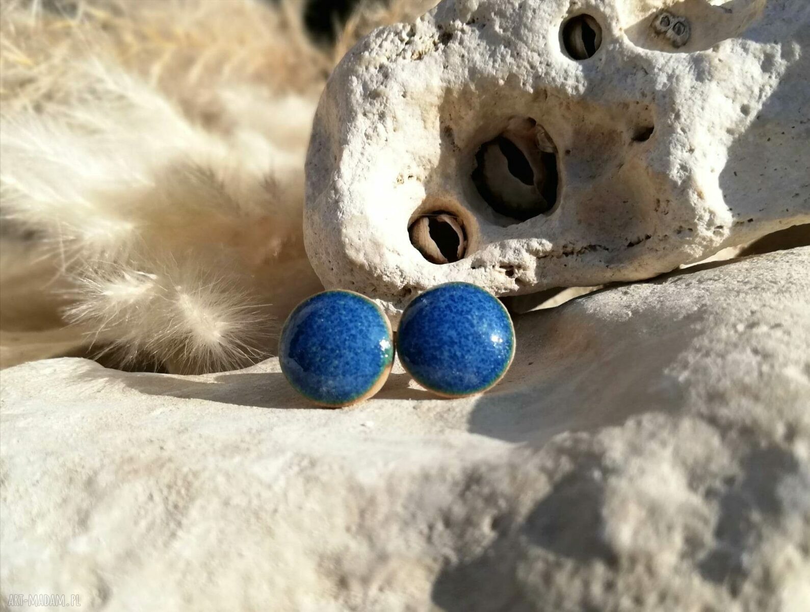 Ceramiczne kolczyki błękitne sztyfty 12 mm na stali chirurgicznej - GAIA ceramika