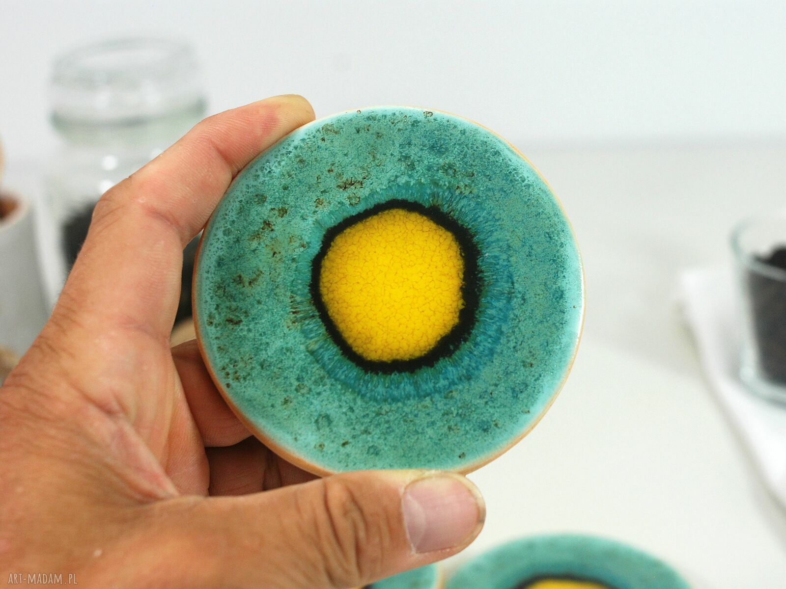 Ceramiczne podkładki pod kubek Pawie Oko - boho dodatki do kuchni