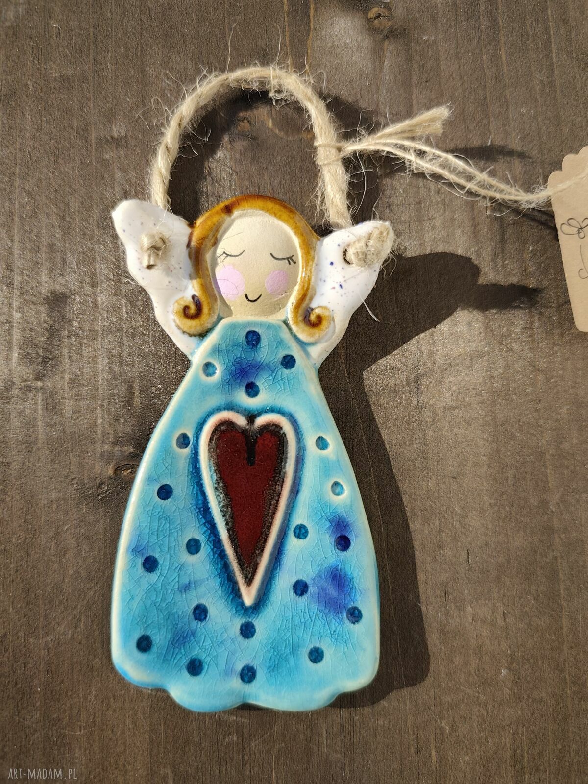 Anioł ceramiczny na chrzest i komunię - zawieszka prezentowa