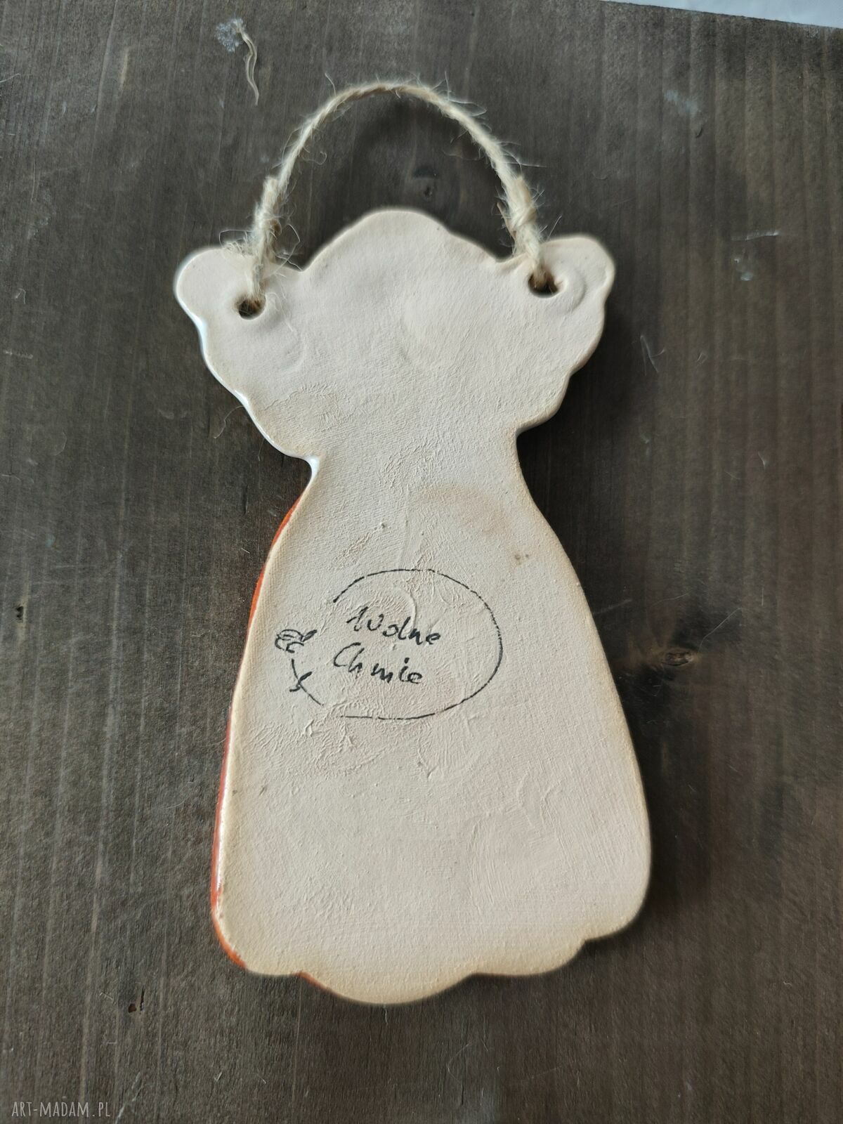Ręcznie robiony anioł ceramiczny - zawieszka Wolna Chwila (ok. 12 cm)