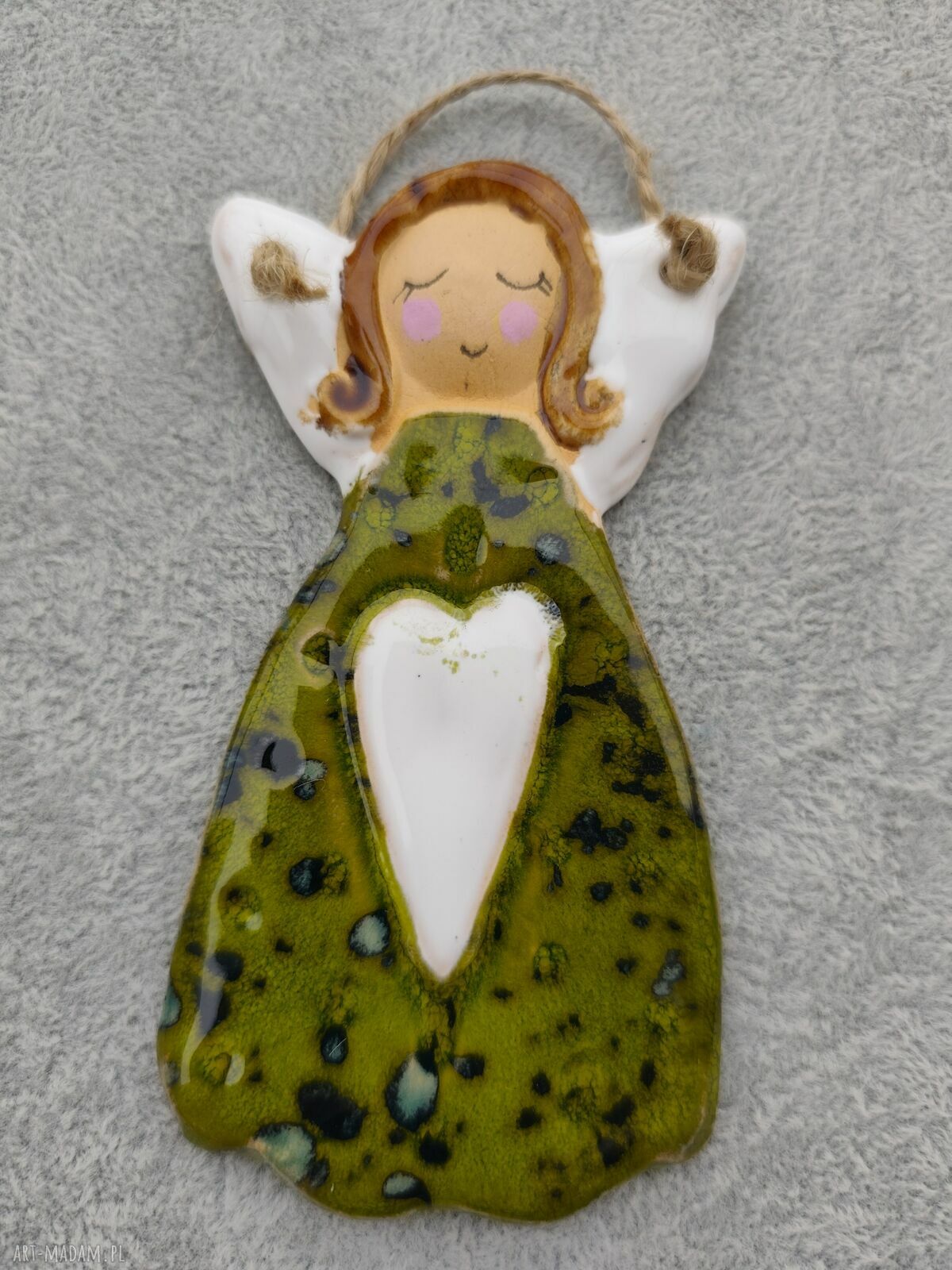 Anioł ceramiczny dla niej - ręcznie szkliwiony prezent na chrzest i komunię