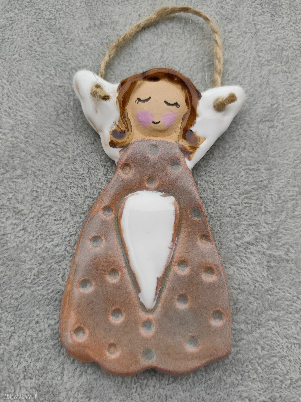 Anioł ceramiczny - ręcznie wykonana pamiątka na chrzest i komunię (ok. 13 cm)