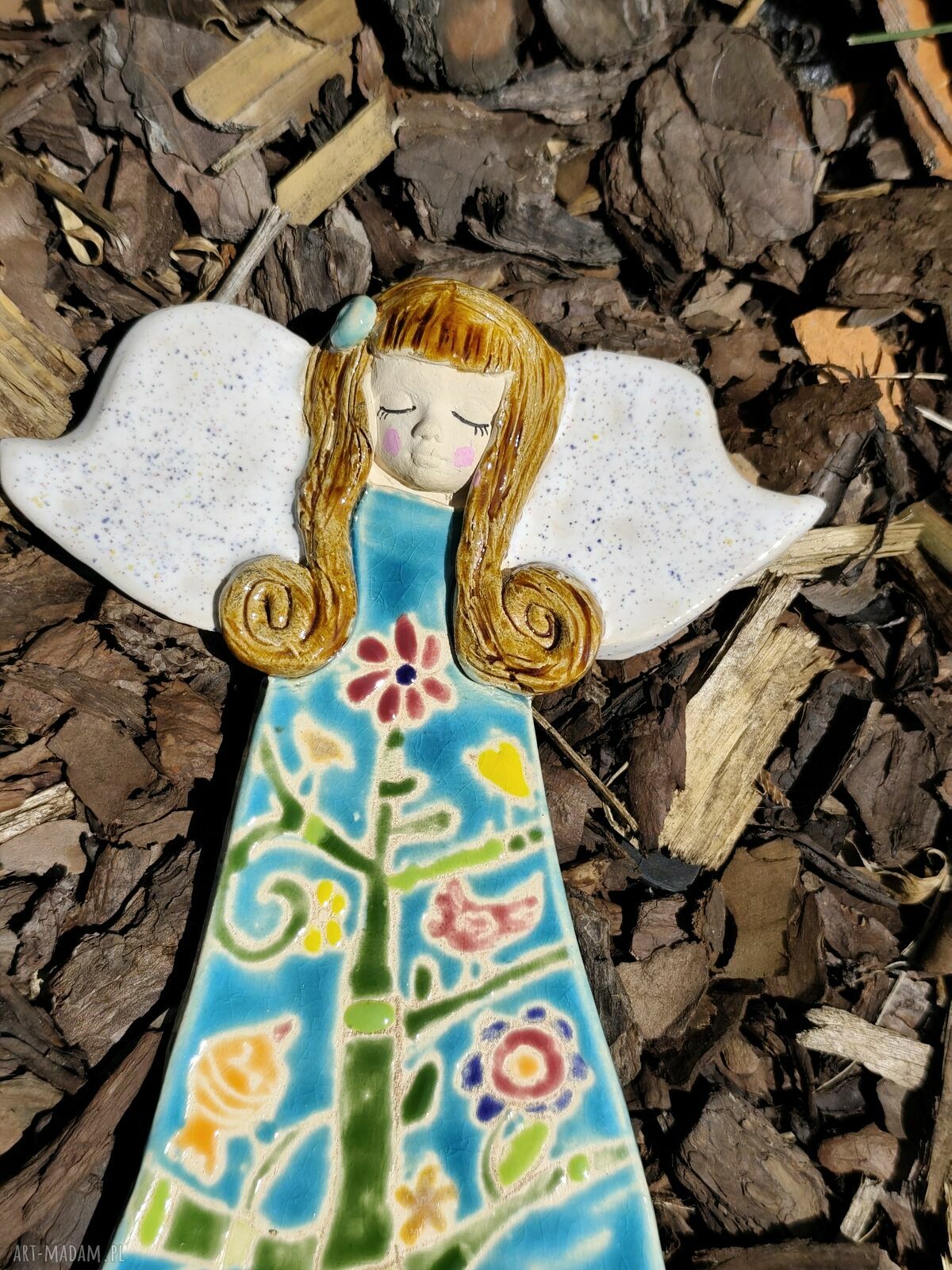 Ceramiczny anioł na chrzest, komunię i ślub - ręcznie lepiony prezent