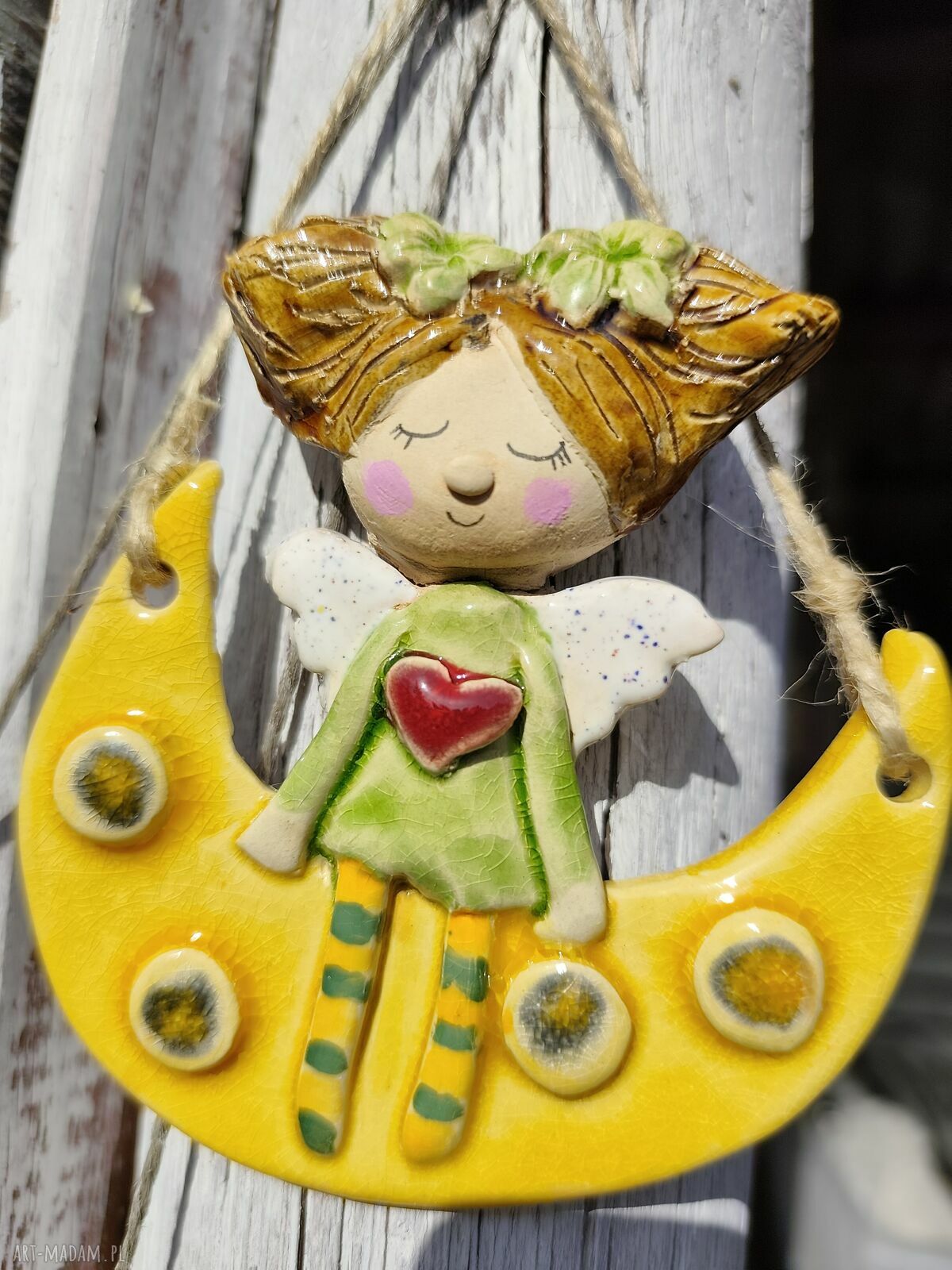 Anioł ceramiczny - ręcznie robiona pamiątka na chrzest i komunię