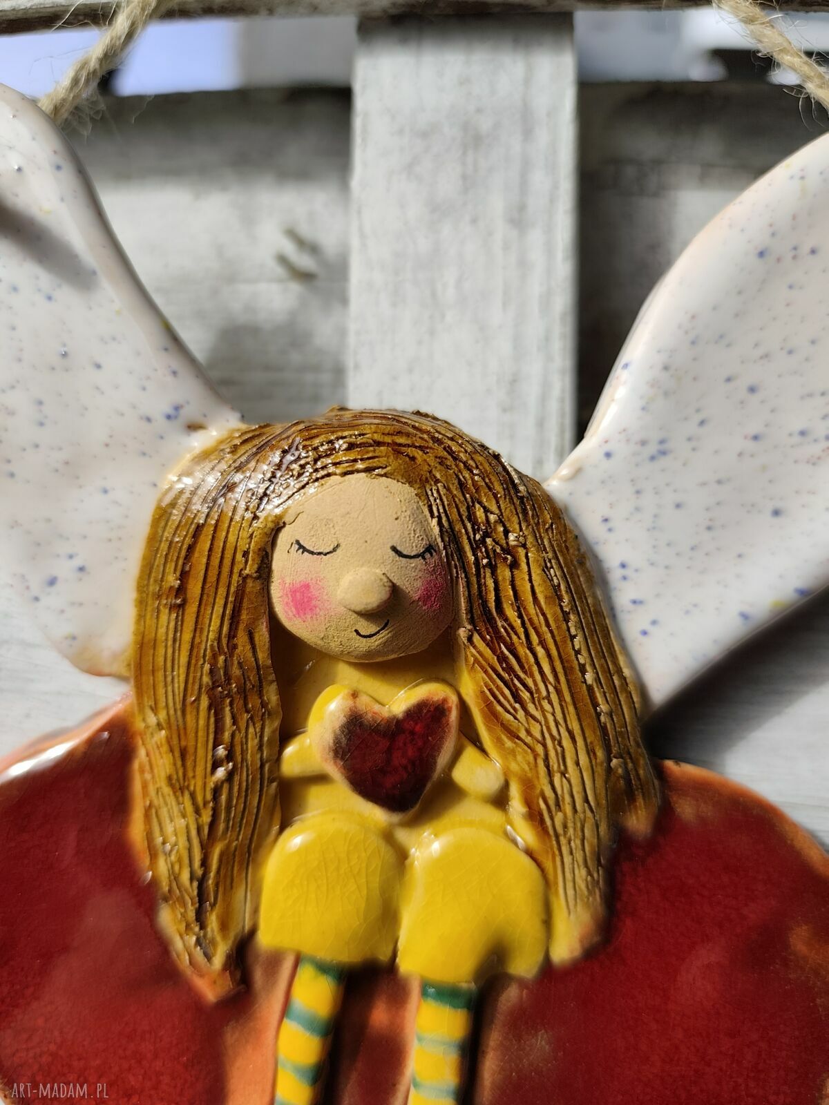 Aniołek ceramiczny - zawieszka na chrzest i komunię