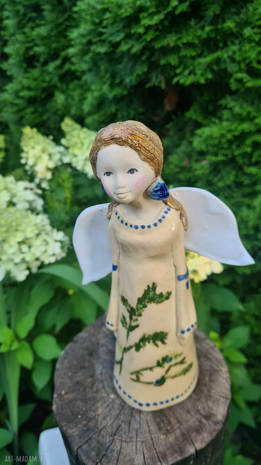 Ręcznie robiony anioł ceramiczny 21 cm - błyszczące szkliwa