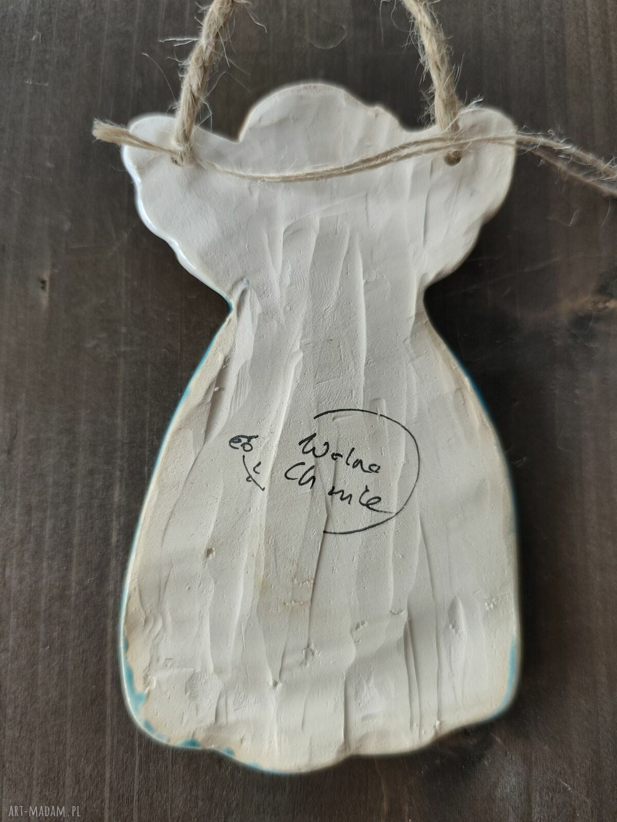 Anioł ceramiczny Wolna Chwila - zawieszka handmade ok. 12 cm
