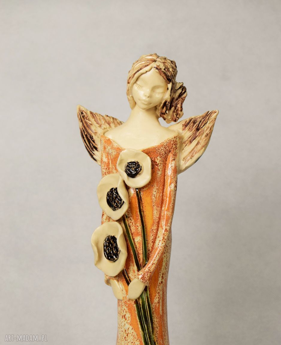 Anioł ceramiczny - ręcznie wykonany, ręcznie szkliwiony