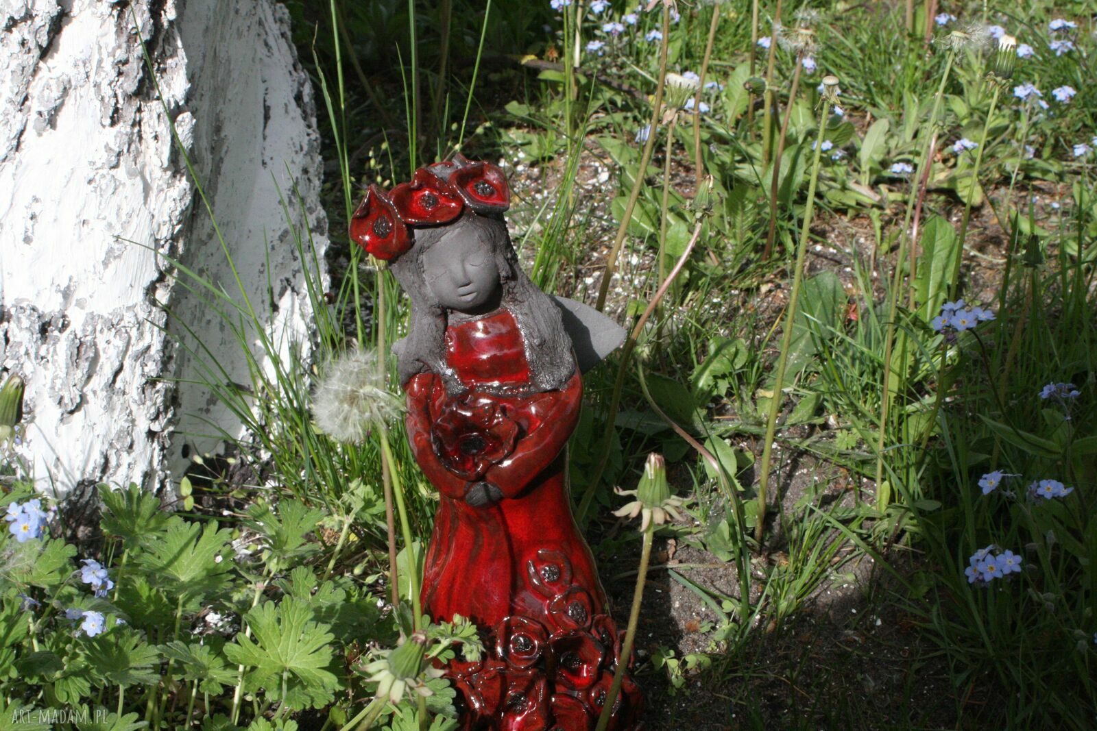Anioł ceramiczny Makowa Panienka - 25 cm, błyszczące szkliwa, ręczne wykonanie