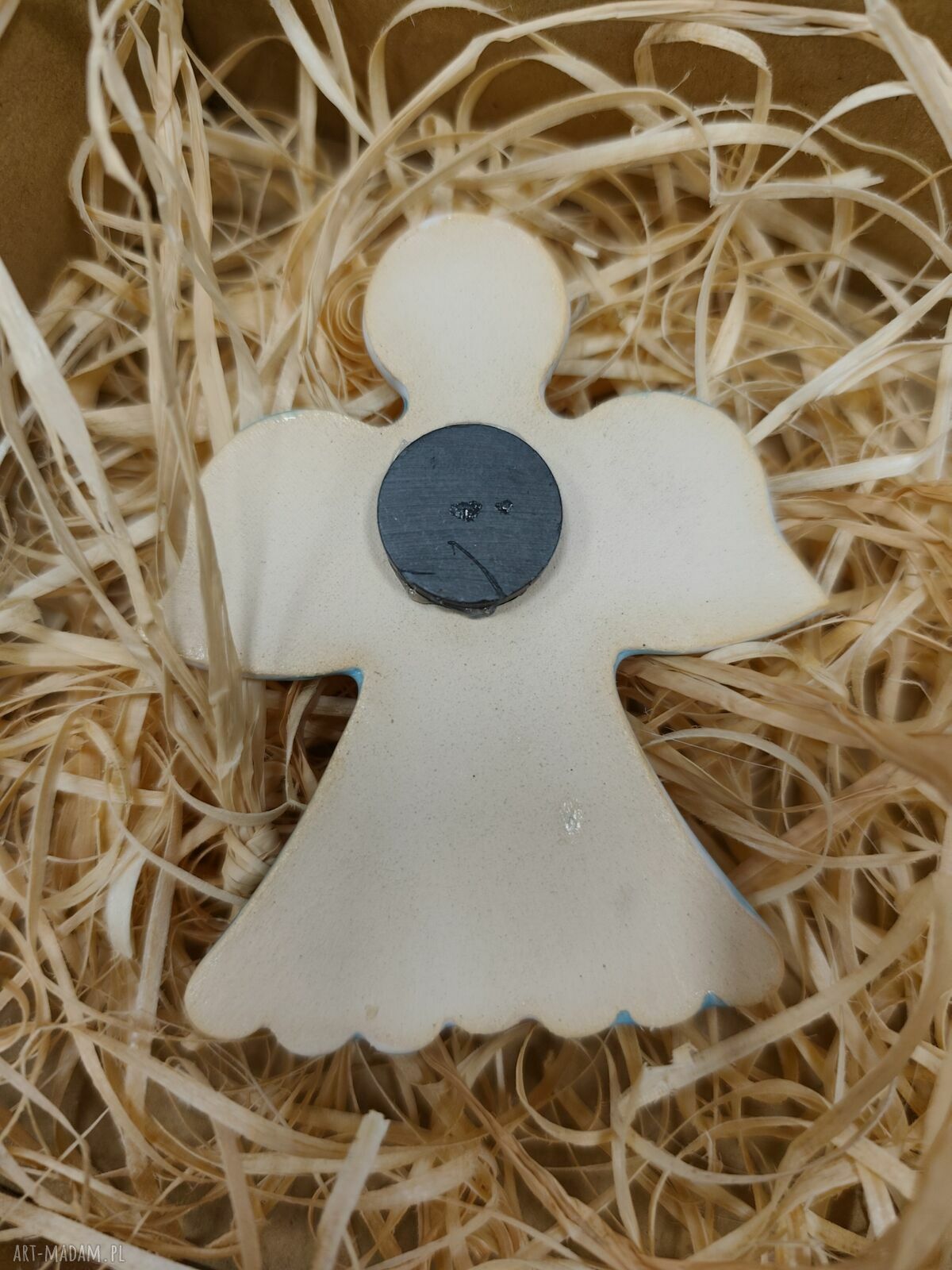 Ceramiczny anioł-magnes 9 cm na Boże Narodzenie - biały prezent handmade