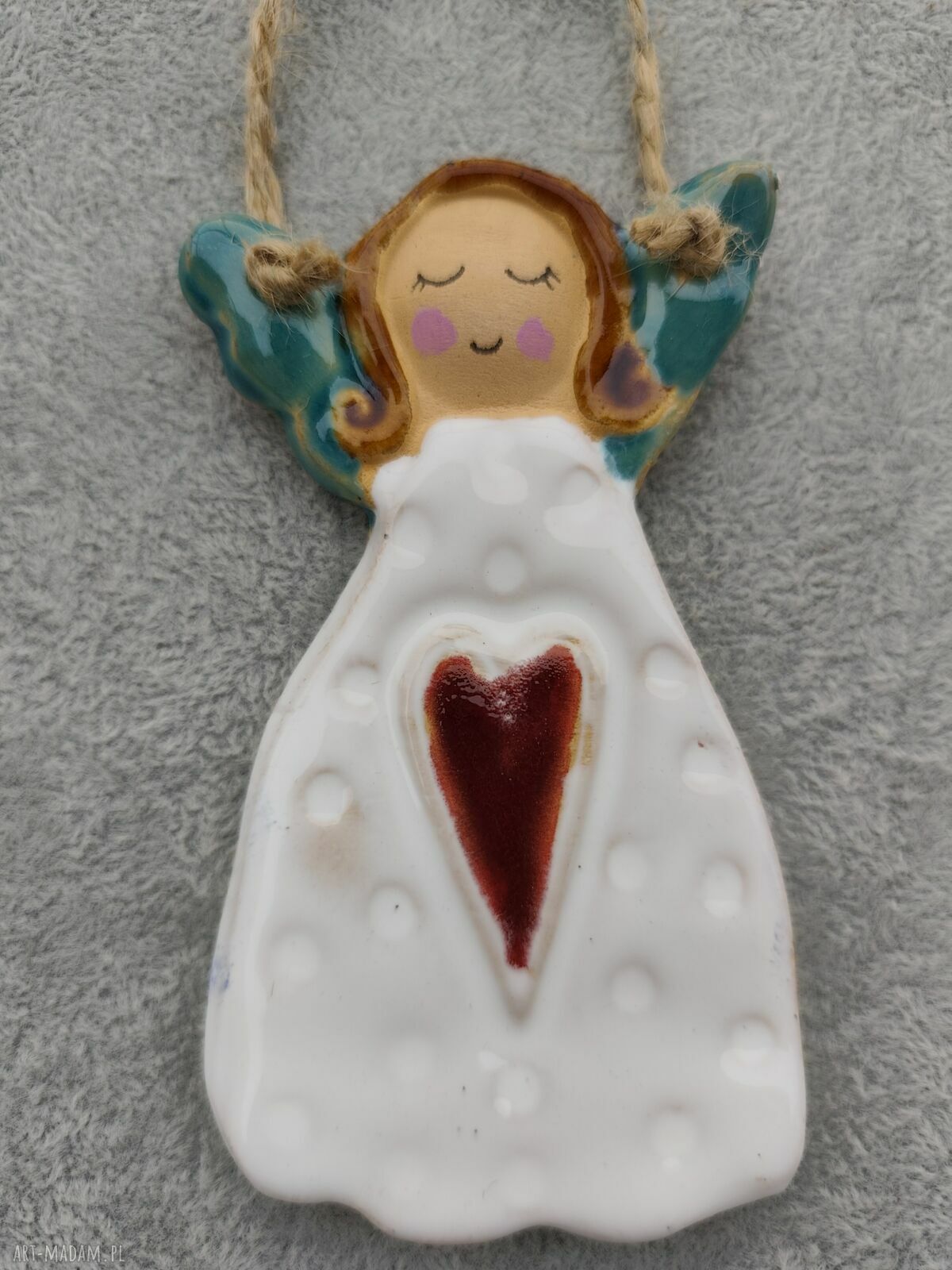 Anioł ceramiczny na chrzest i komunię - ręcznie wykonana pamiątka