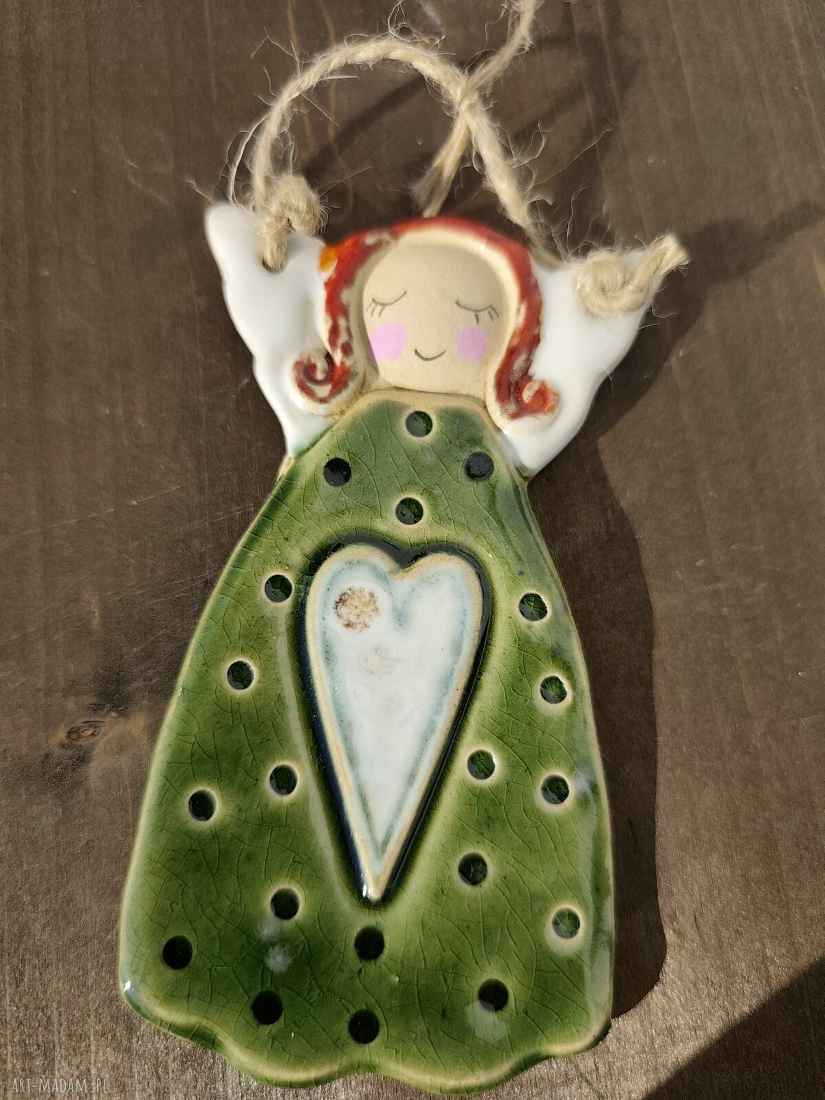 Anioł ceramiczny handmade - zawieszka na chrzest i komunię