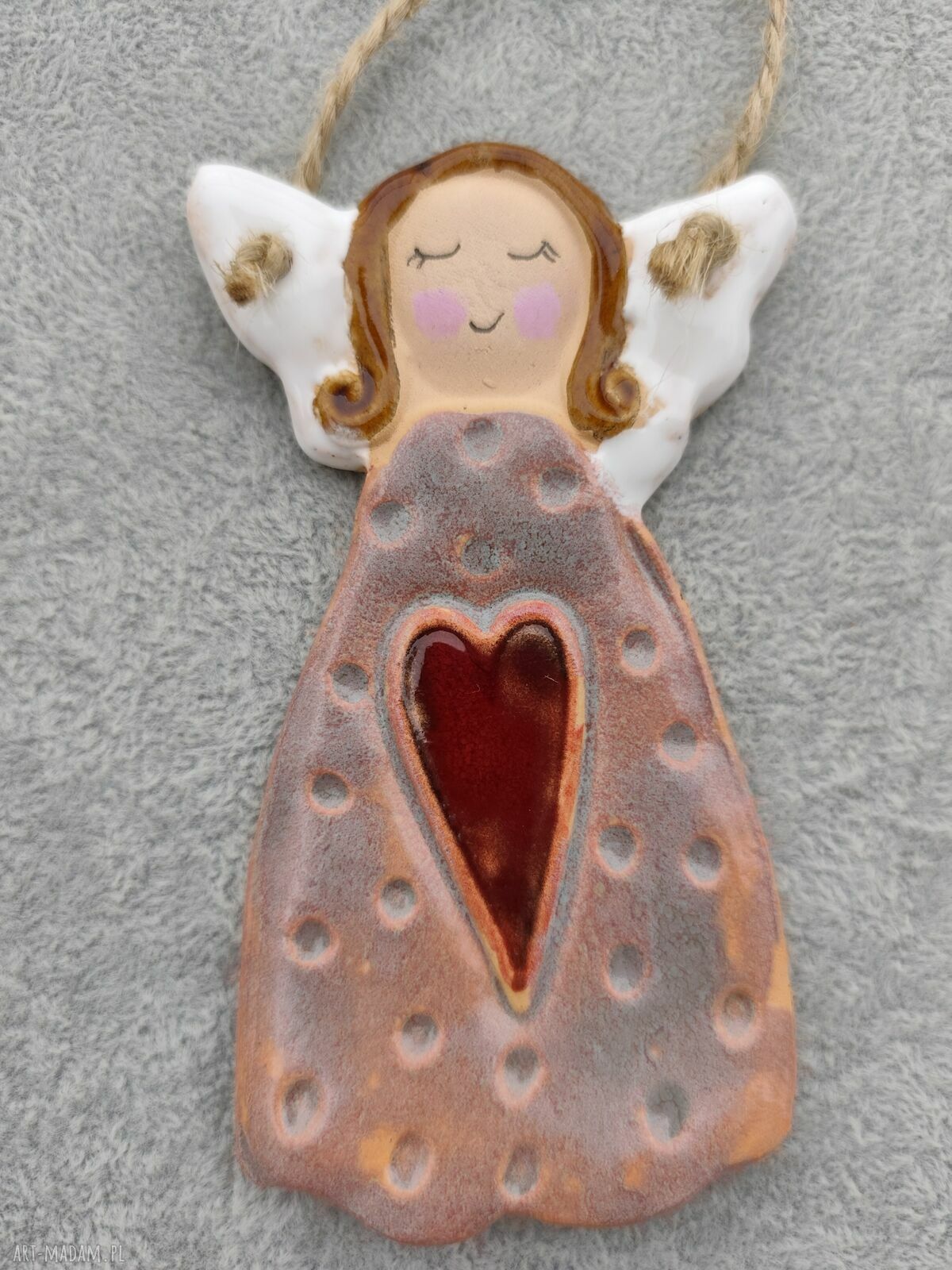 Anioł ceramiczny - prezent na komunię i chrzest dla niej (ok. 13 cm)