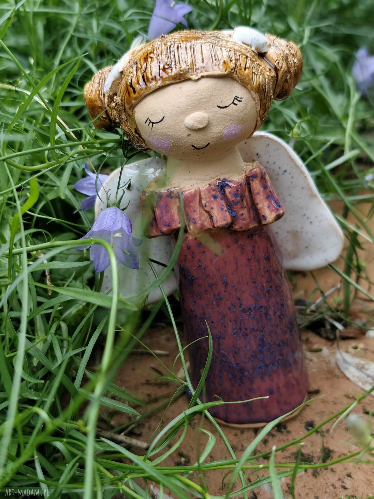 Ręcznie wykonany ceramiczny anioł dla niej - unikatowa pamiątka na chrzest i ślub