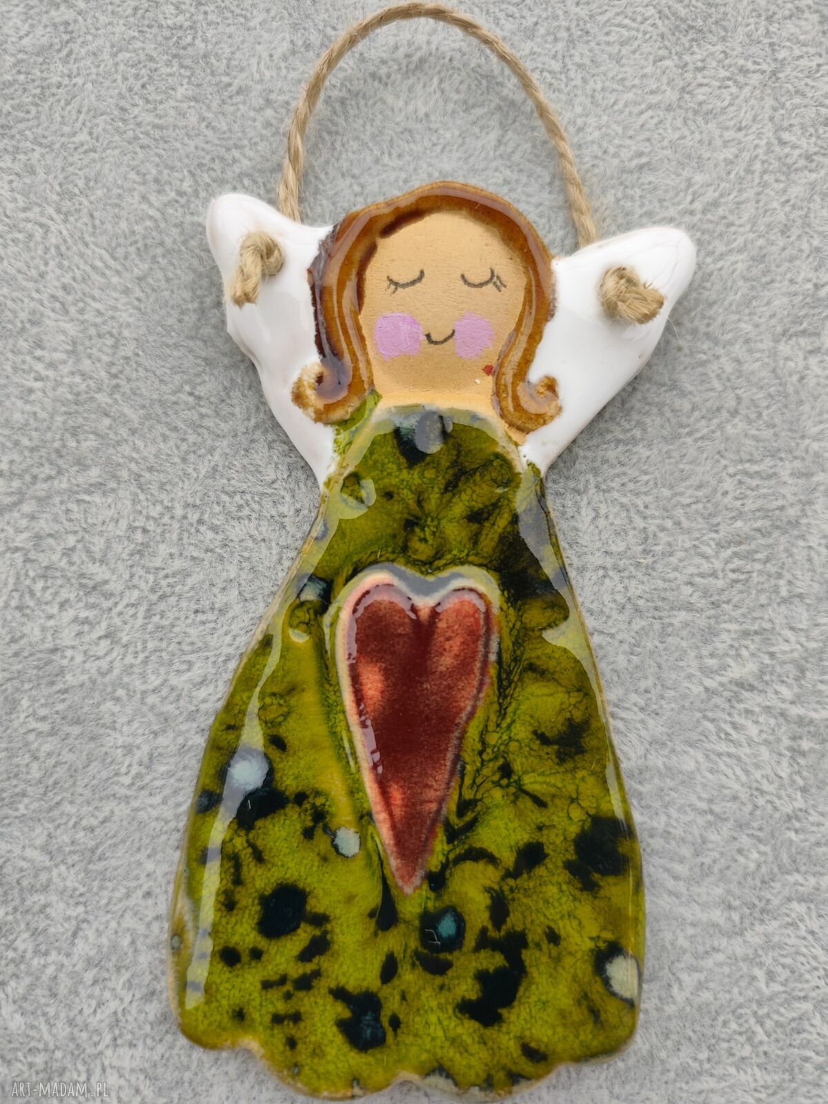 Ceramiczny anioł stróż - prezent na chrzest i komunię (ok. 13 cm)