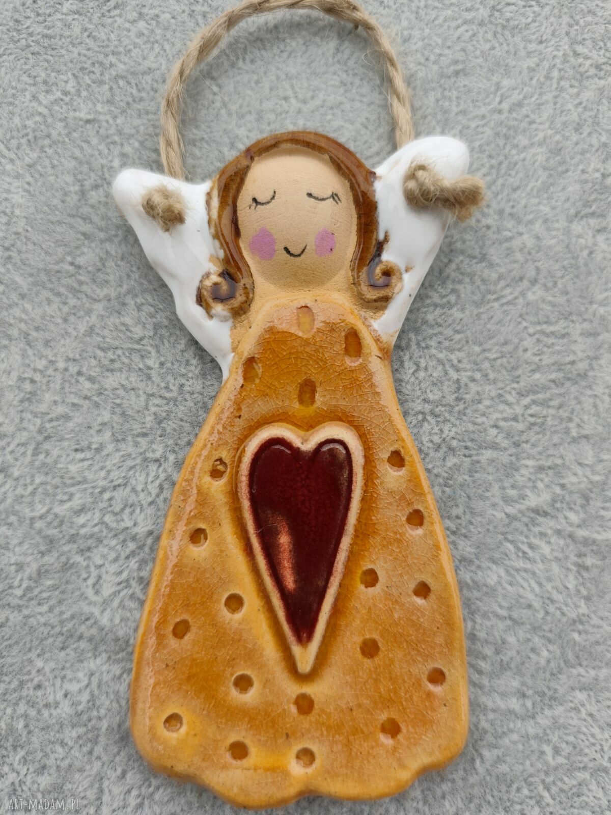 Anioł ceramiczny ręcznie wykonany - prezent na chrzest i komunię (ok. 10 cm)