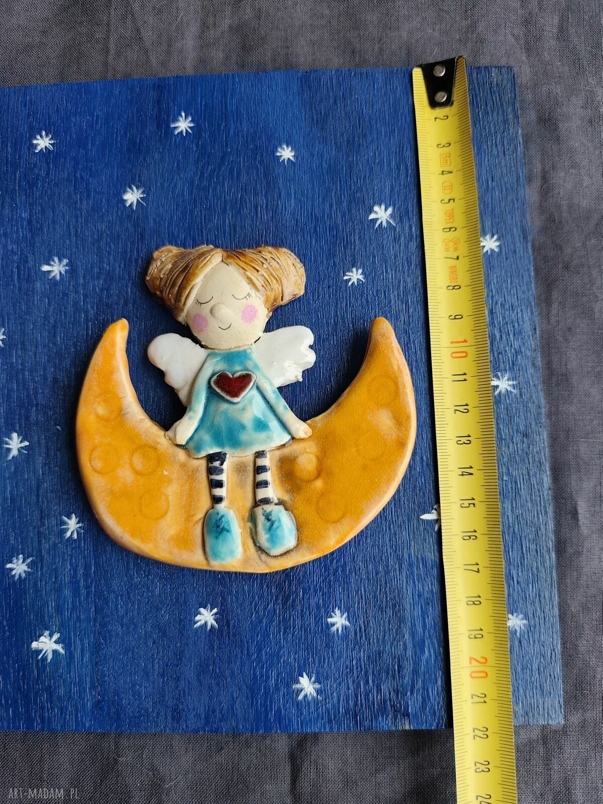 Anioł ceramiczny na desce - prezent na komunię i chrzest