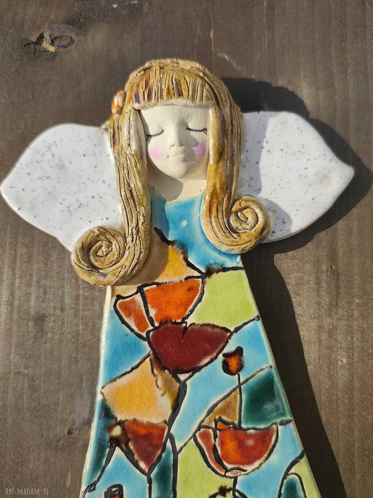 Ręcznie wykonany anioł ceramiczny - pamiątka na Chrzest, Komunię i Ślub