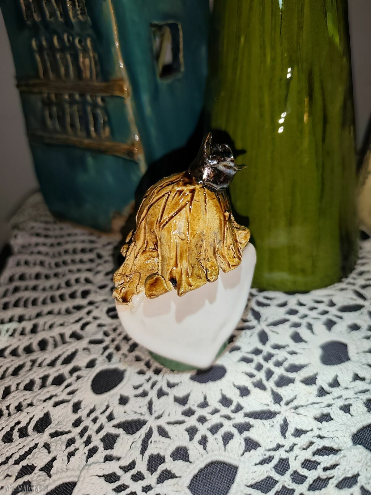 Aniołek ceramiczny na Boże Narodzenie - unikatowy prezent handmade (ok. 9 cm)