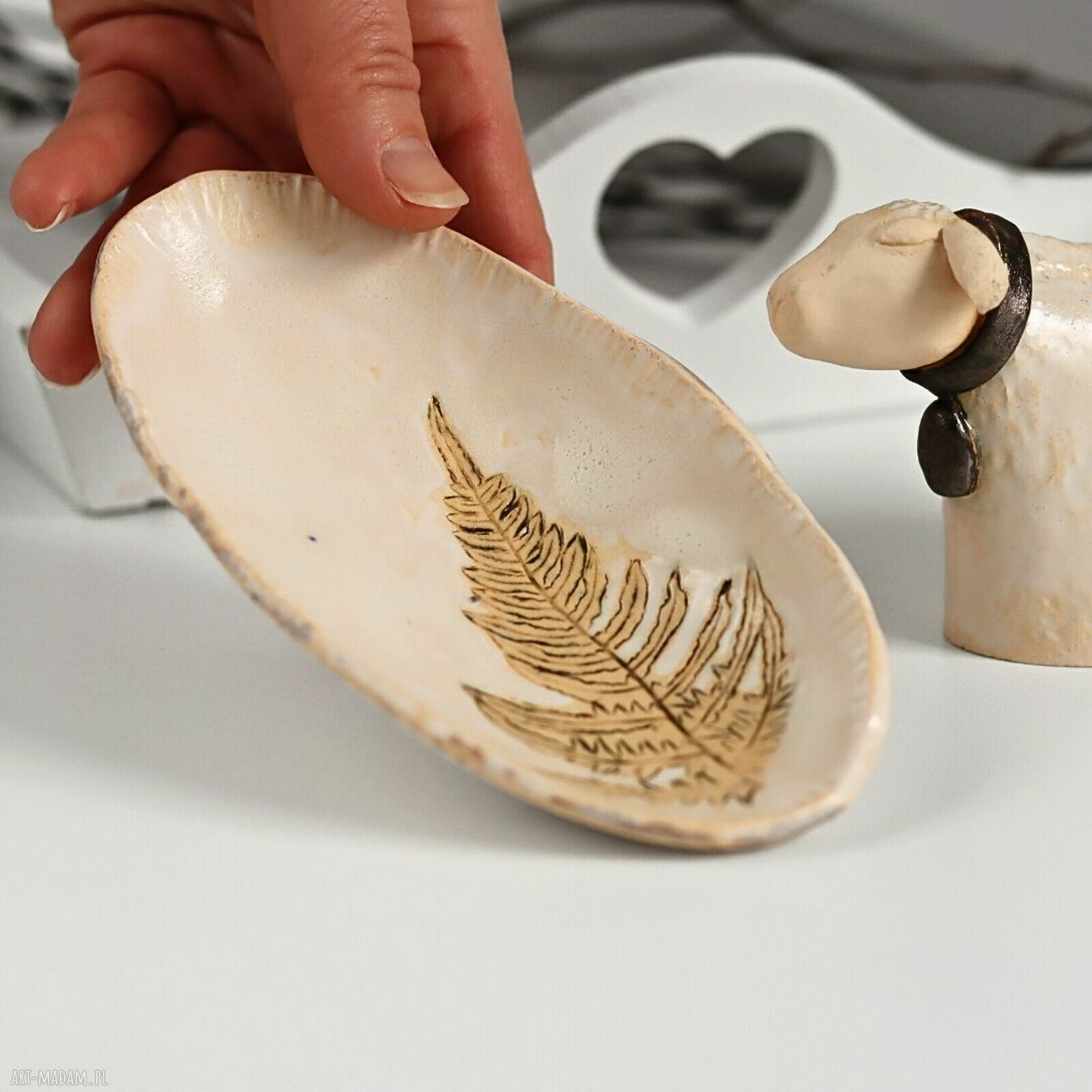 Ceramiczny baranek wielkanocny i miseczka - zestaw handmade do koszyczka