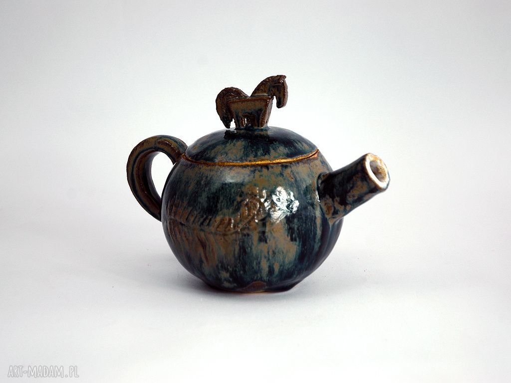 Ceramiczny czajniczek - imbryk do herbaty z motywem konia