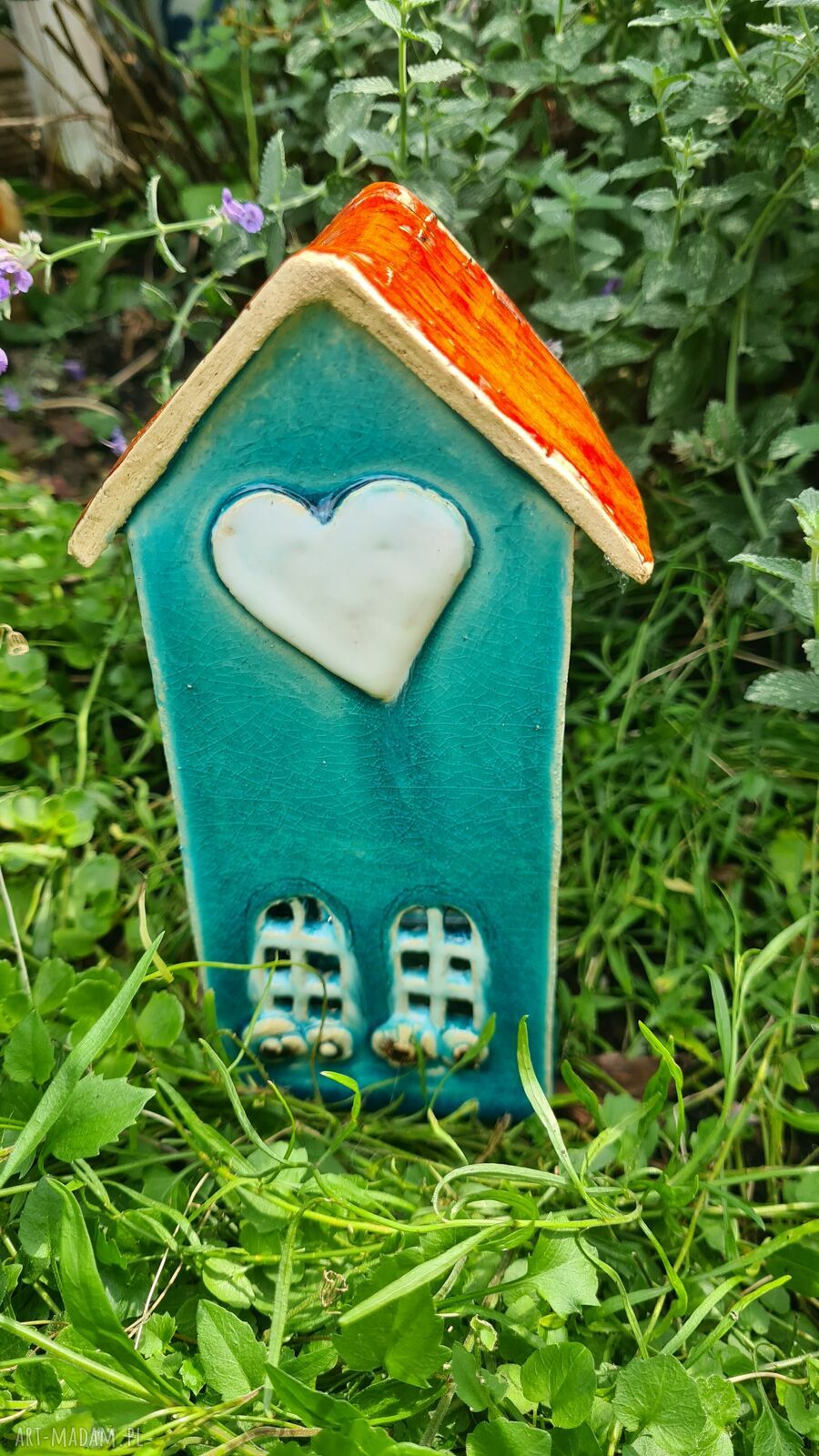 Domek ceramiczny - jesienny lampion 17 cm (turkus)