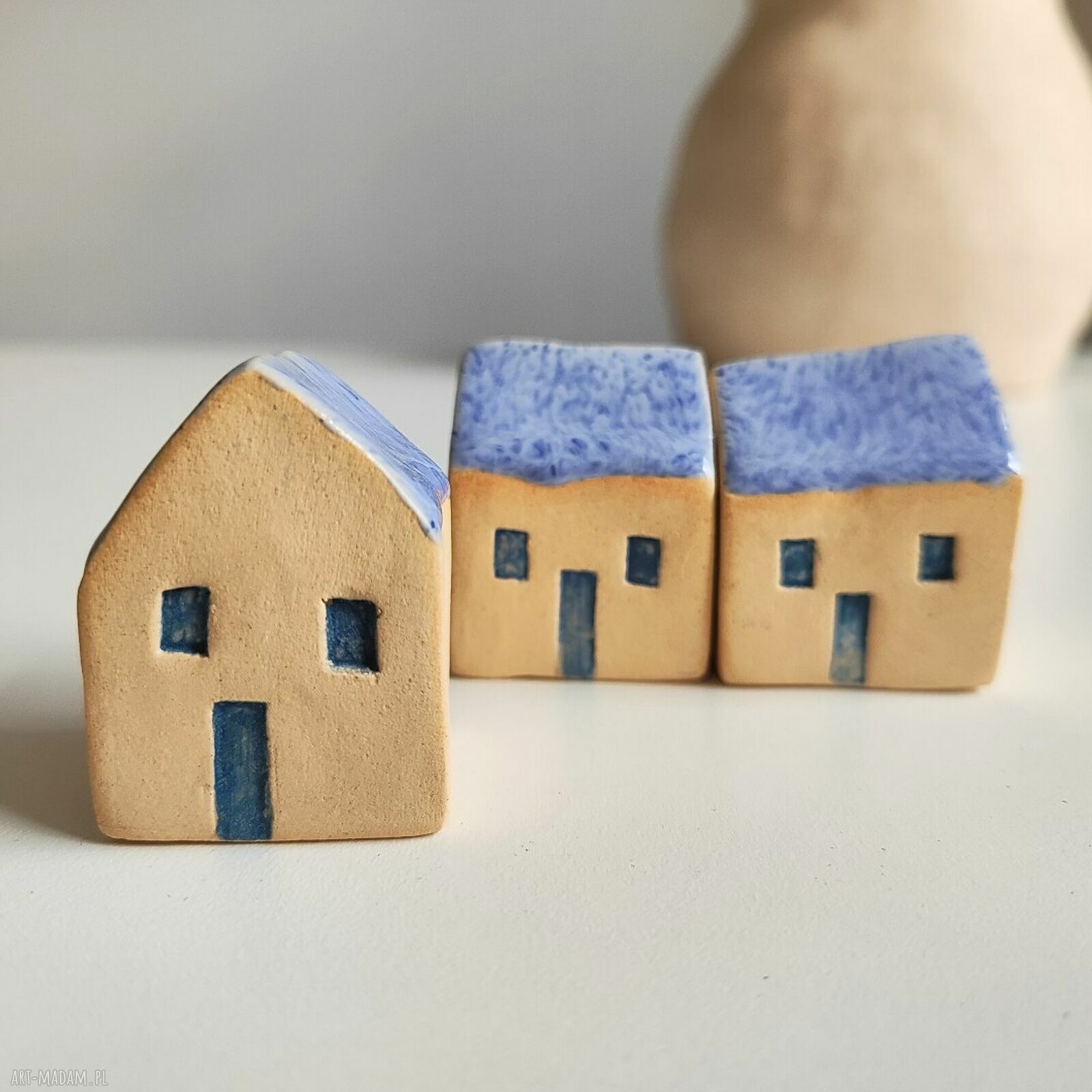 Ceramiczny domek - zestaw 3 szt. pastelowe domki do dekoracji