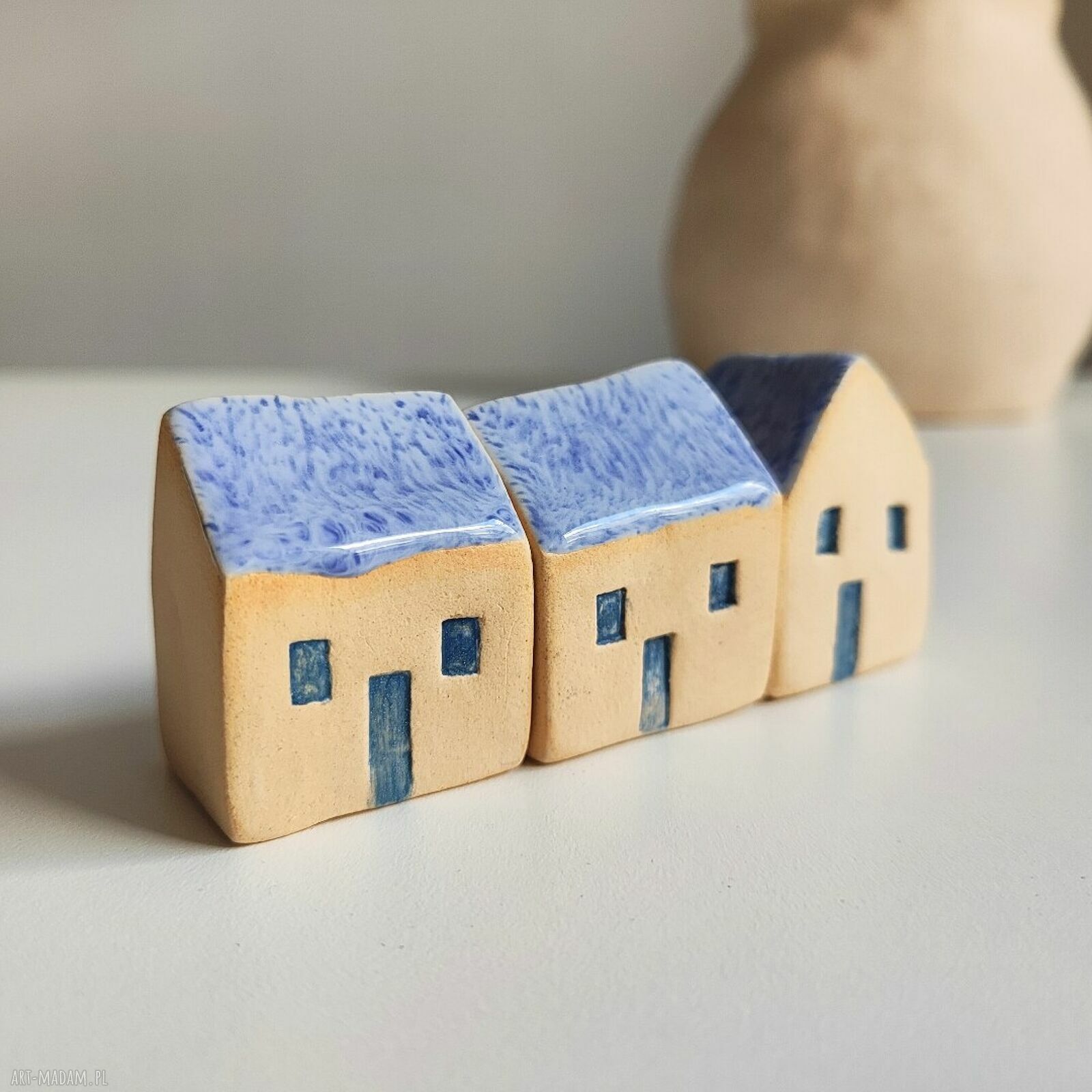 Ceramiczny domek - zestaw 3 szt. pastelowe domki do dekoracji