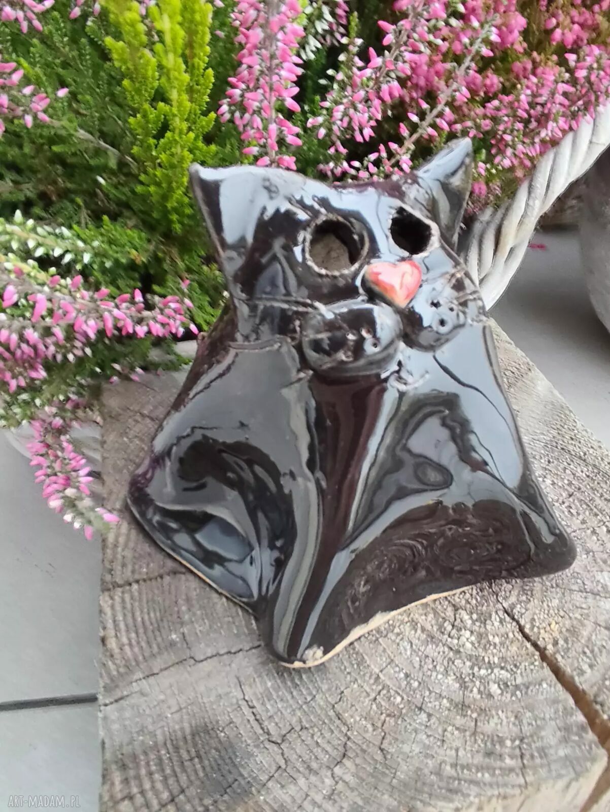 Czarny ceramiczny lampion kot-duch 12 cm