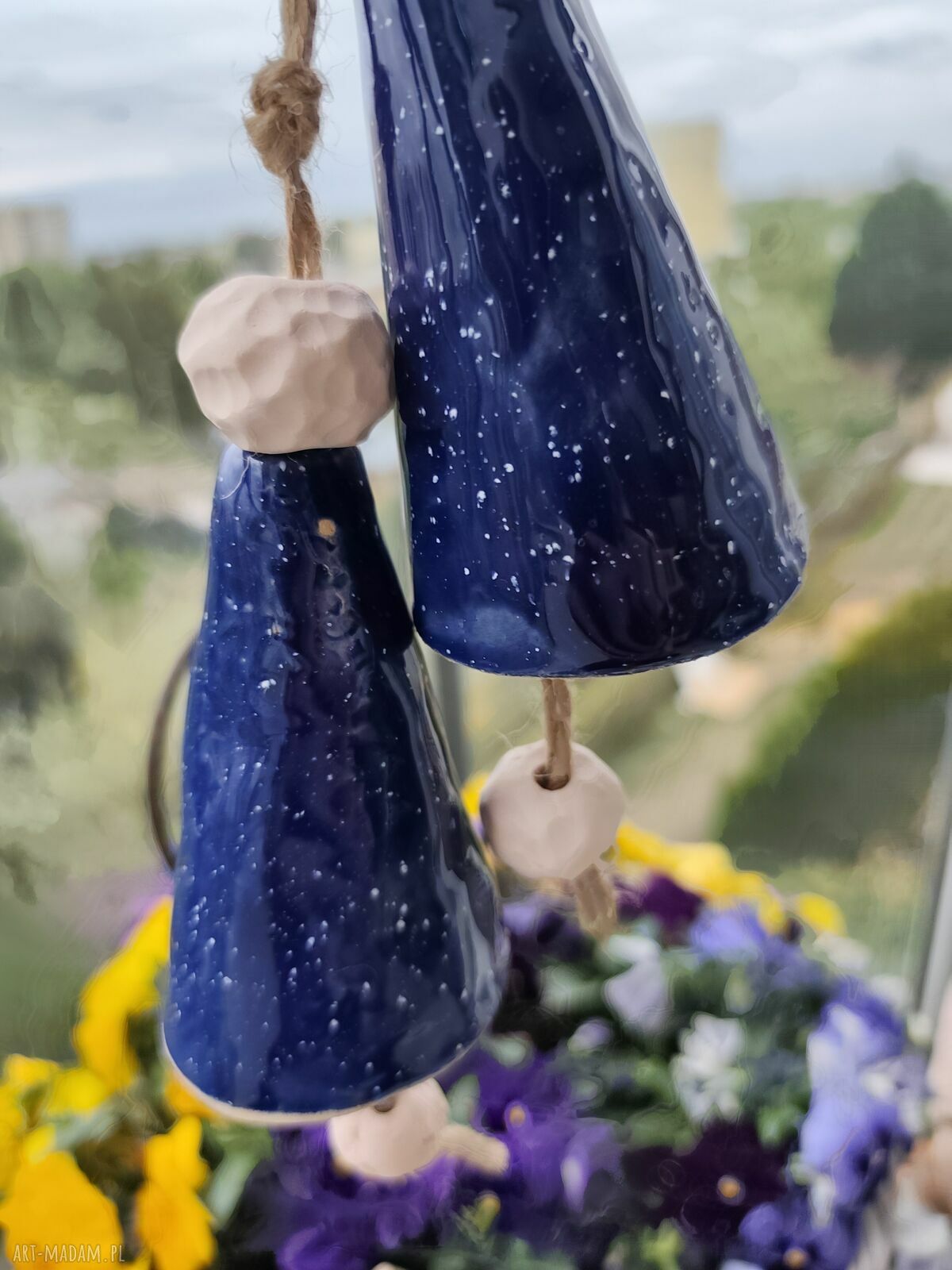Dzwonek ceramiczny 2 szt - Wolna Chwila (niebieski) na balkon i do ogrodu