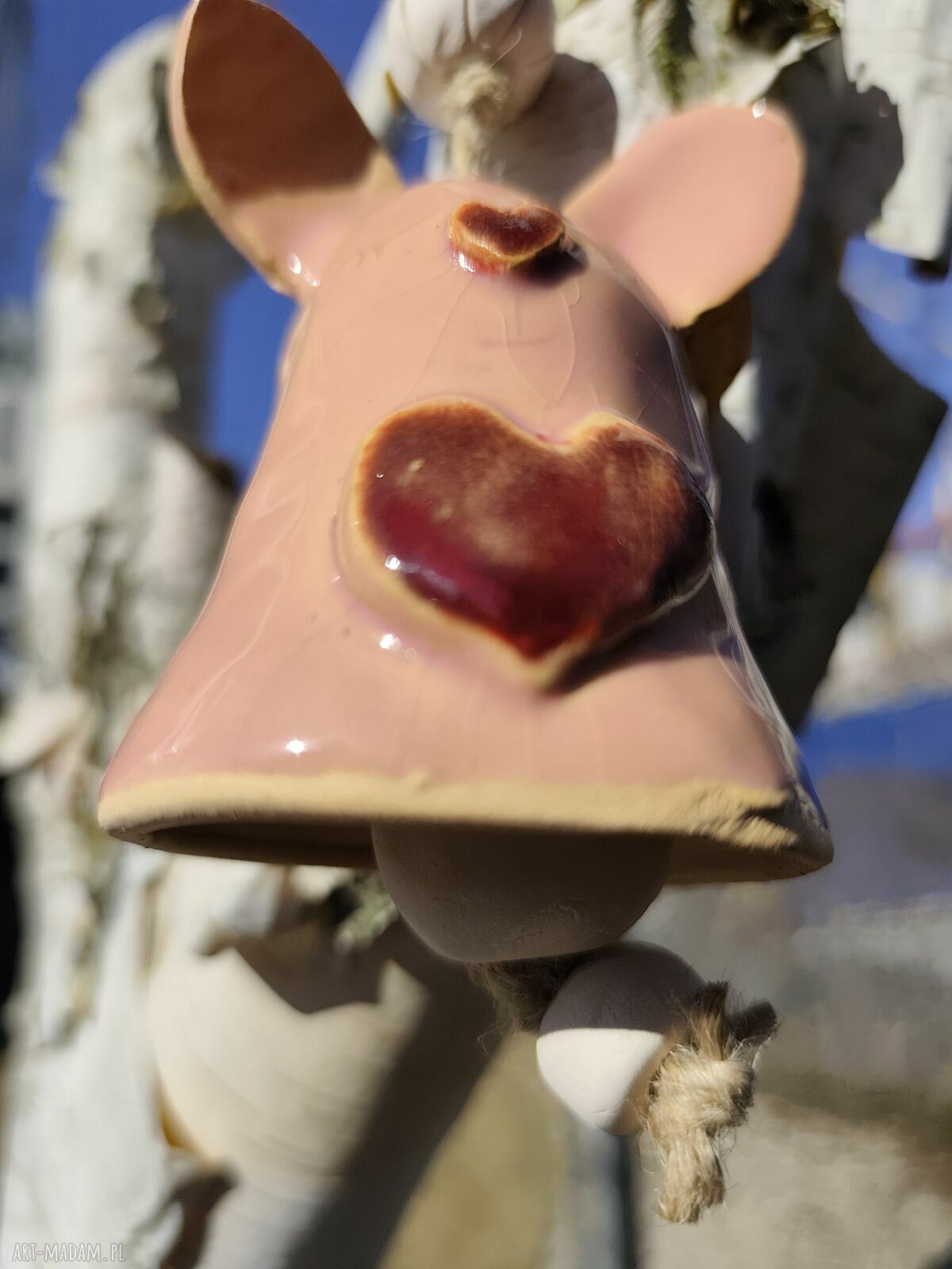 Dzwonek ceramiczny zajączek - ręcznie robiona dekoracja wielkanocna