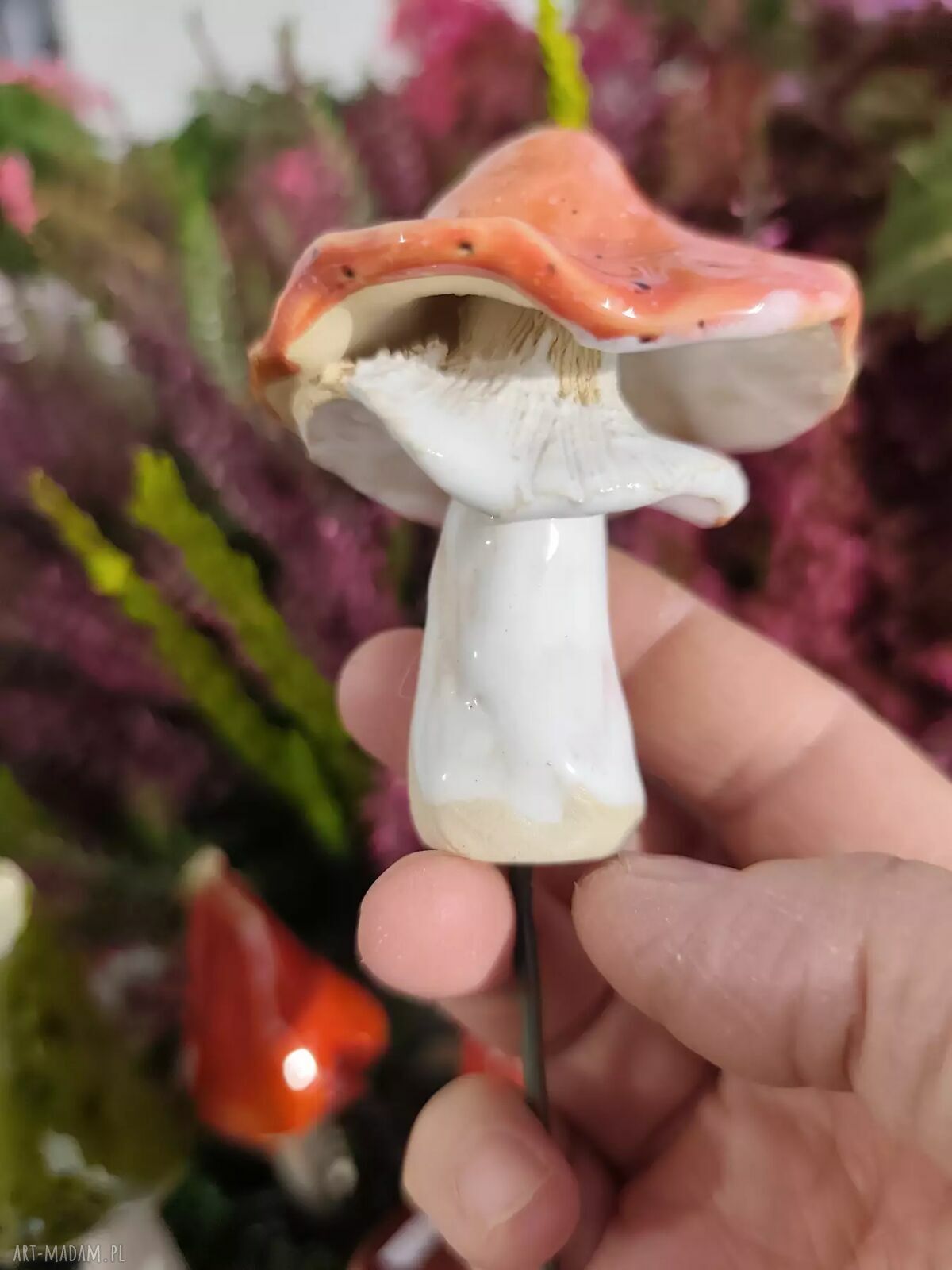 Ceramiczny grzybek do doniczki - ręcznie robiona dekoracja