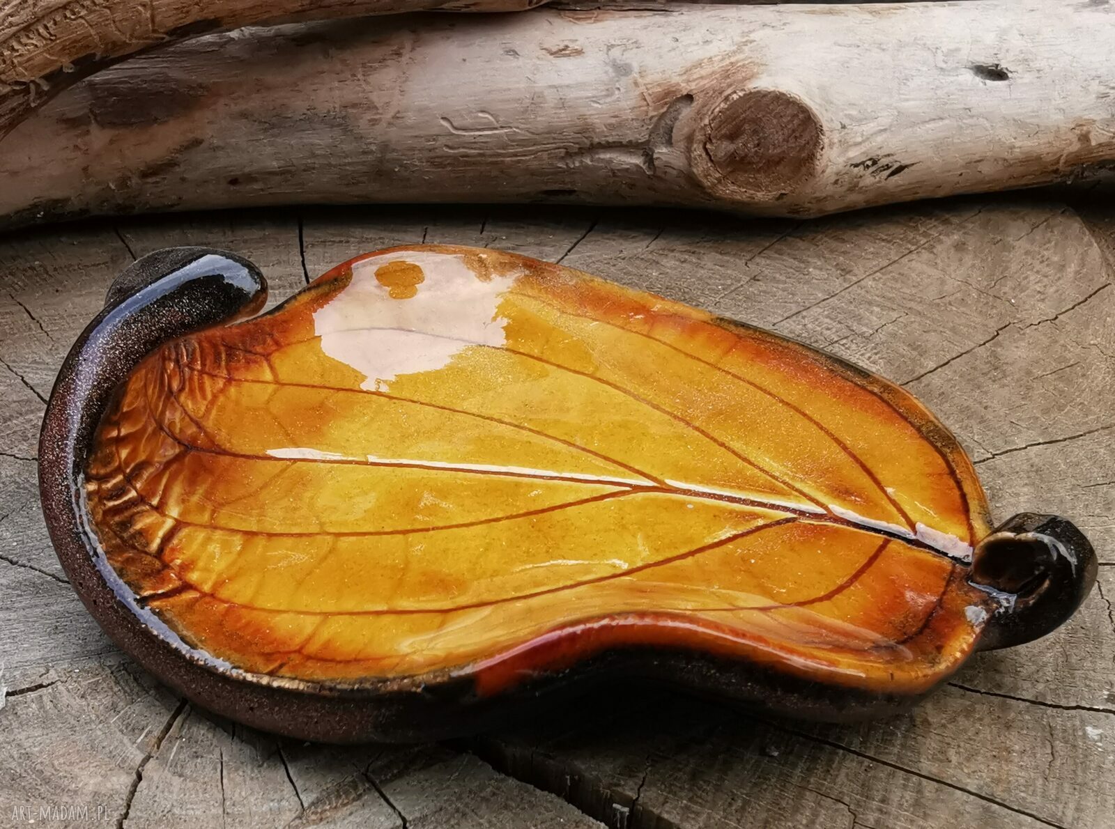 Jesienny ceramiczny listek - talerzyk i podstawka handmade (c365)
