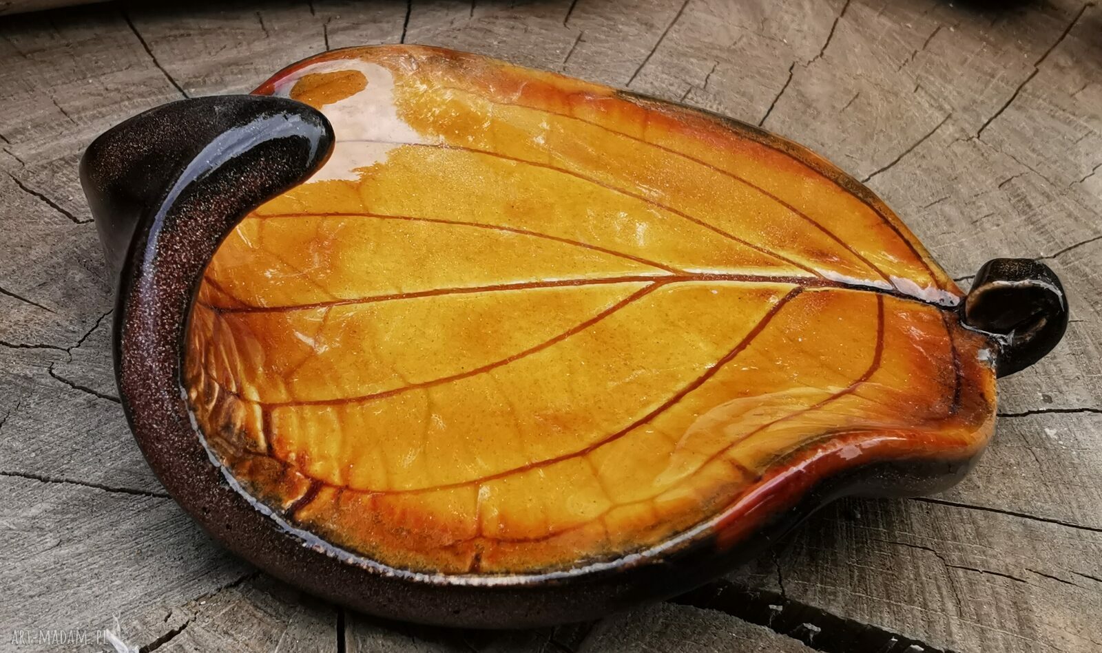 Jesienny ceramiczny listek - talerzyk i podstawka handmade (c365)
