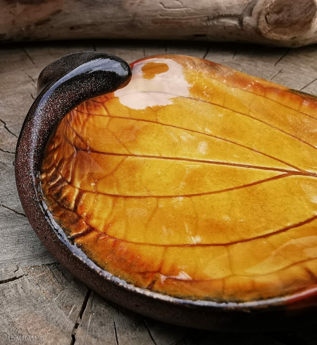 Jesienny ceramiczny listek - talerzyk i podstawka handmade (c365)