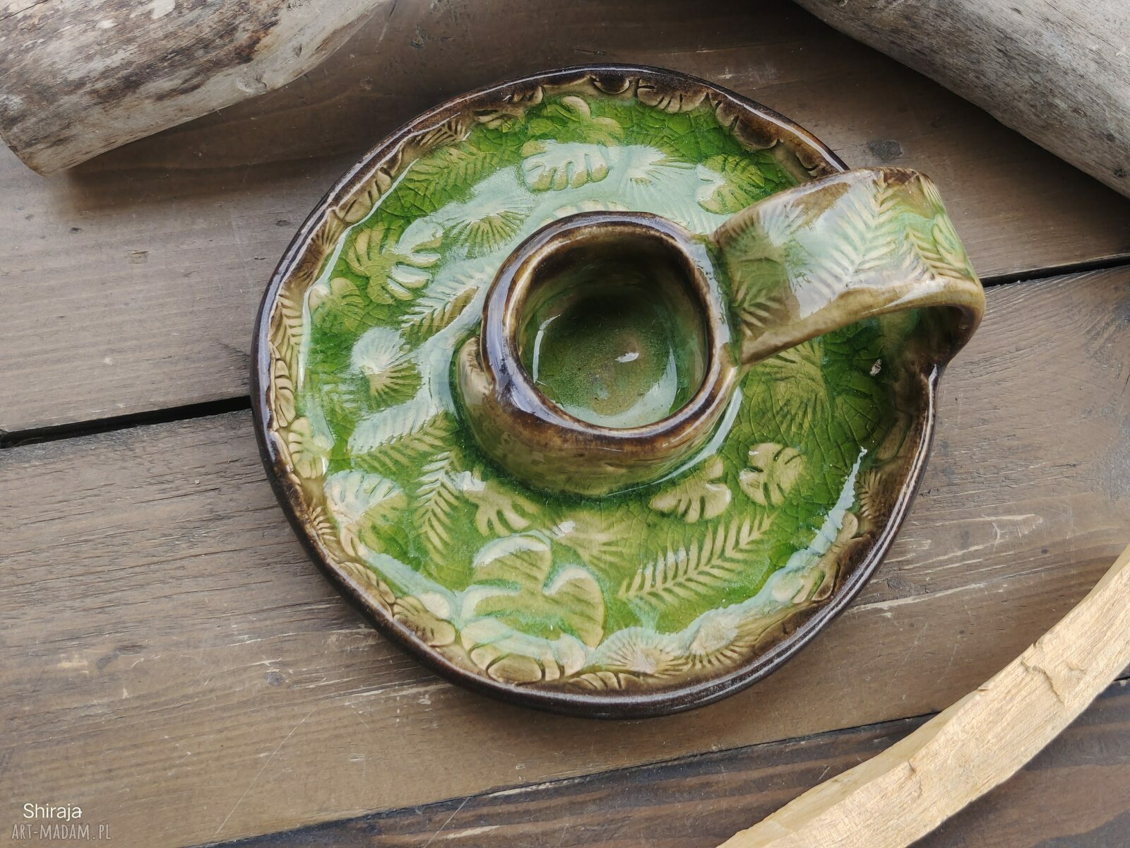 Ceramiczny kaganek na palo santo Monstera c819
