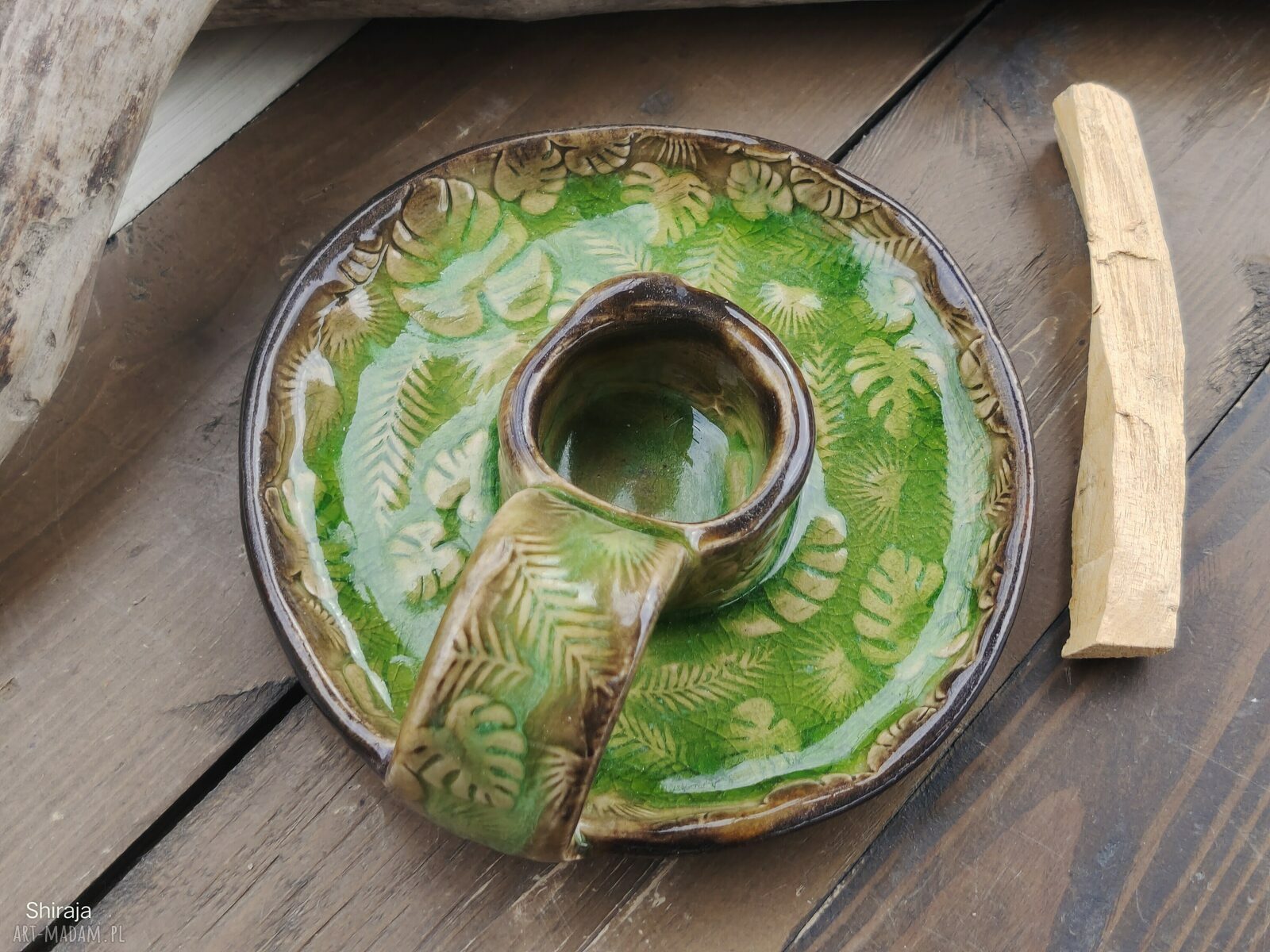 Ceramiczny kaganek na palo santo Monstera c819