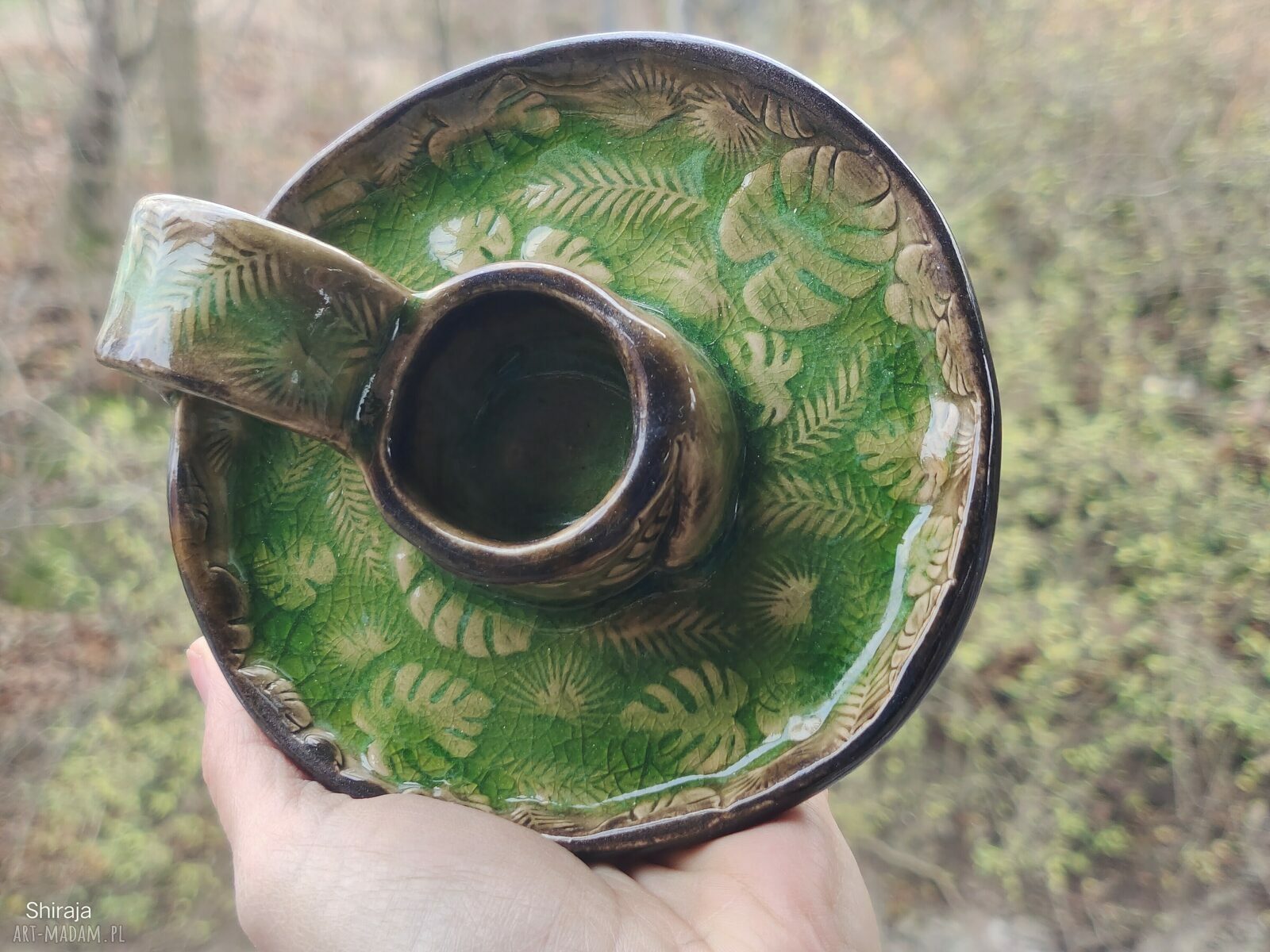 Ceramiczny kaganek na palo santo Monstera c819