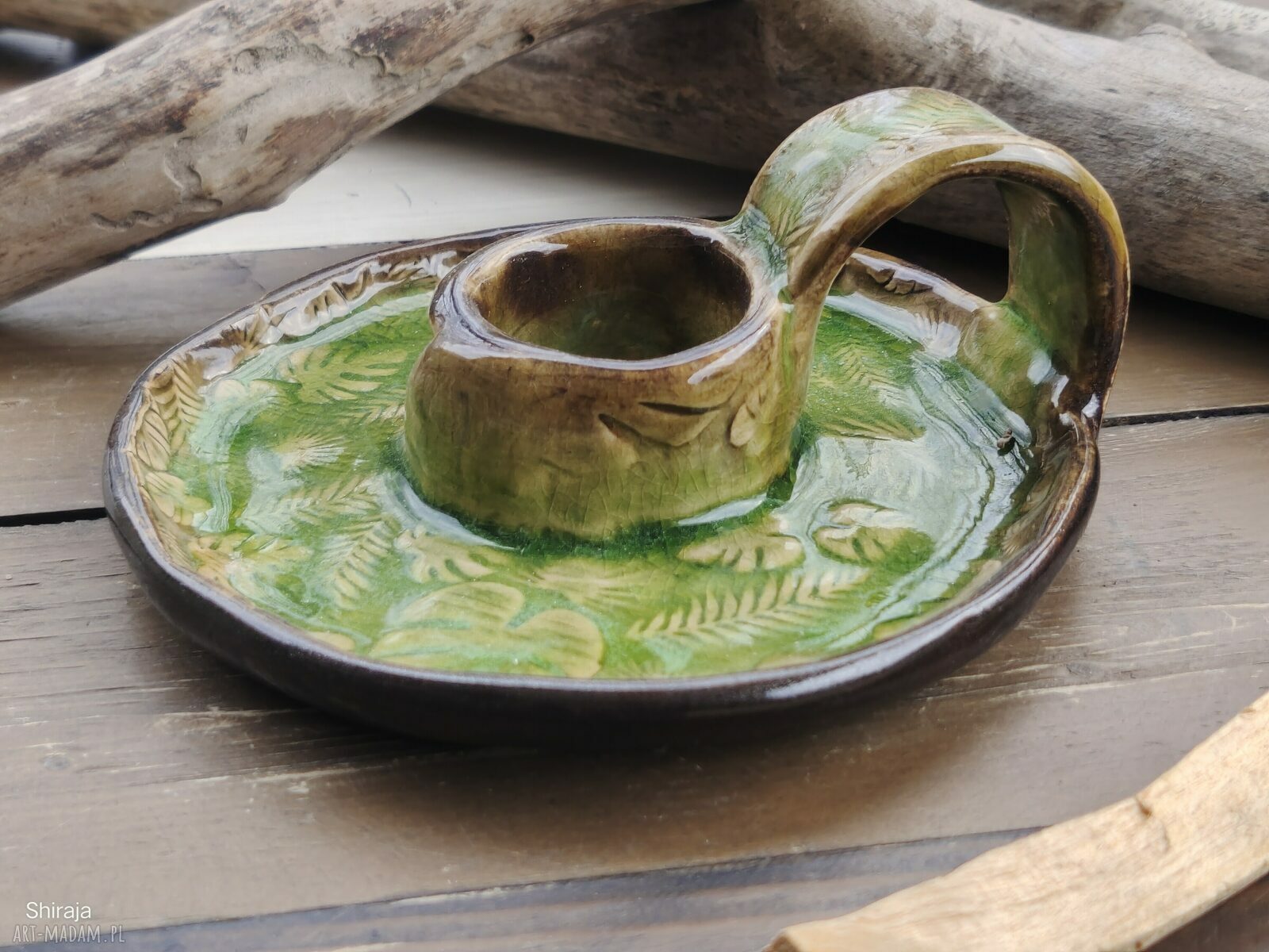 Ceramiczny kaganek na palo santo Monstera c819