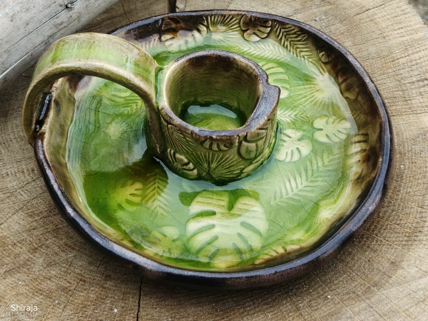 Kaganek ceramiczny C442 - podstawka na świecę Monstera