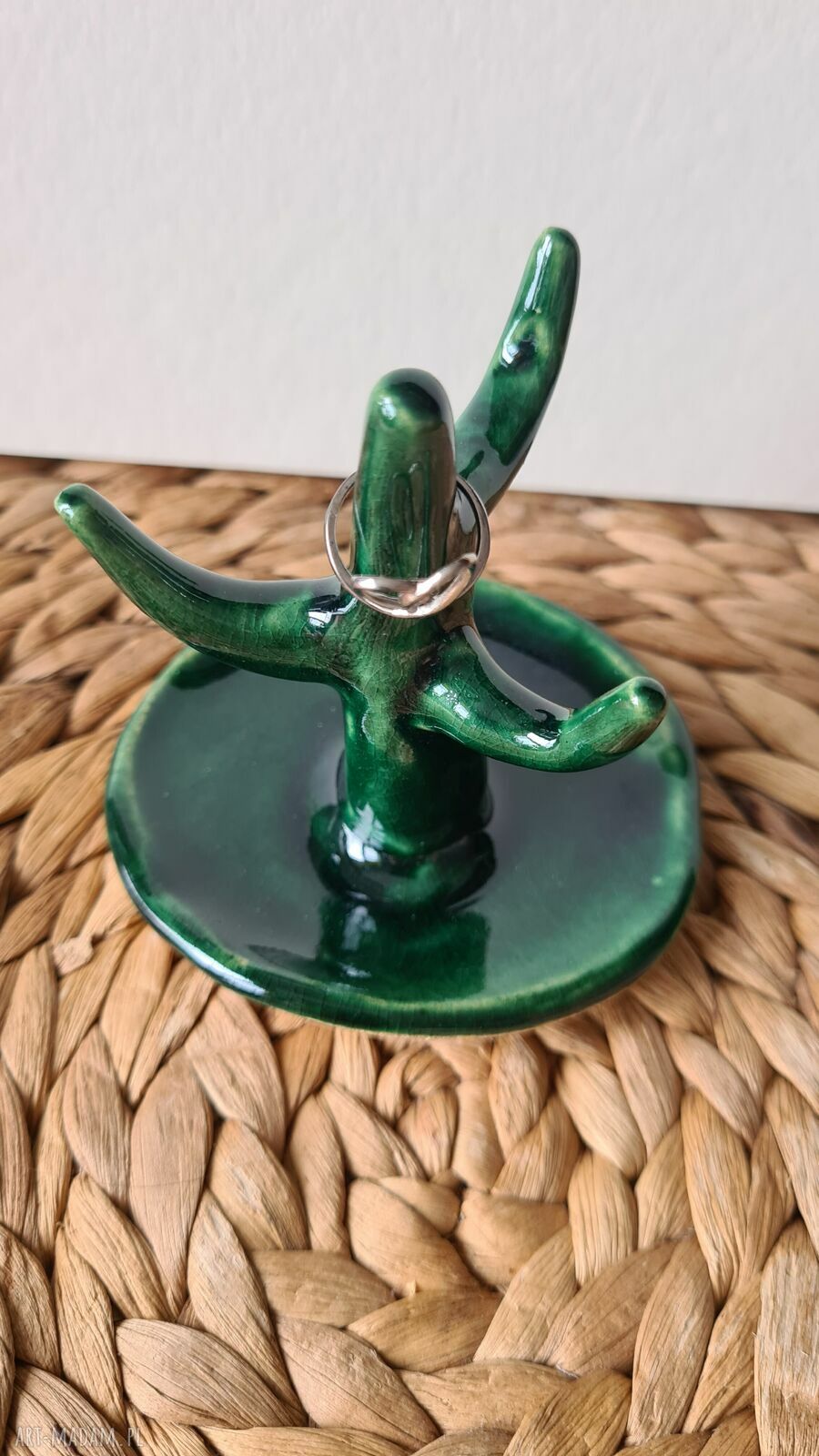 Ceramiczny kaktus na biżuterię - turkusowa podkładka handmade