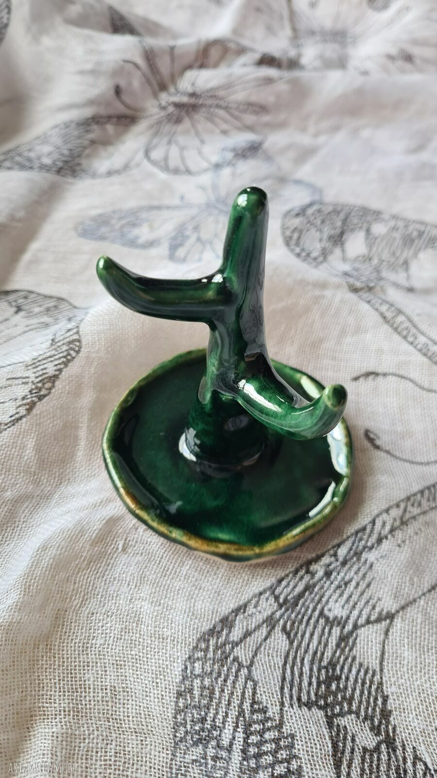 Ceramiczny kaktus na biżuterię - turkusowa podkładka handmade