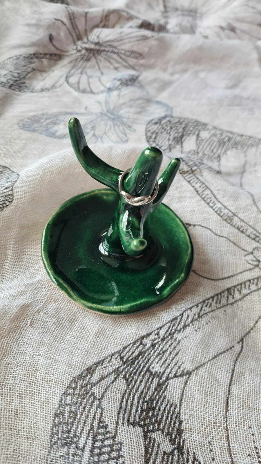 Ceramiczny kaktus na biżuterię - turkusowa podkładka handmade