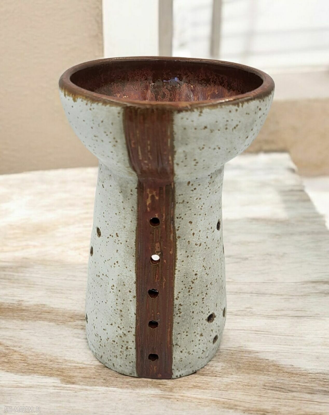 Ceramiczny kominek do aromaterapii w stylu BOHO - biel i miedź