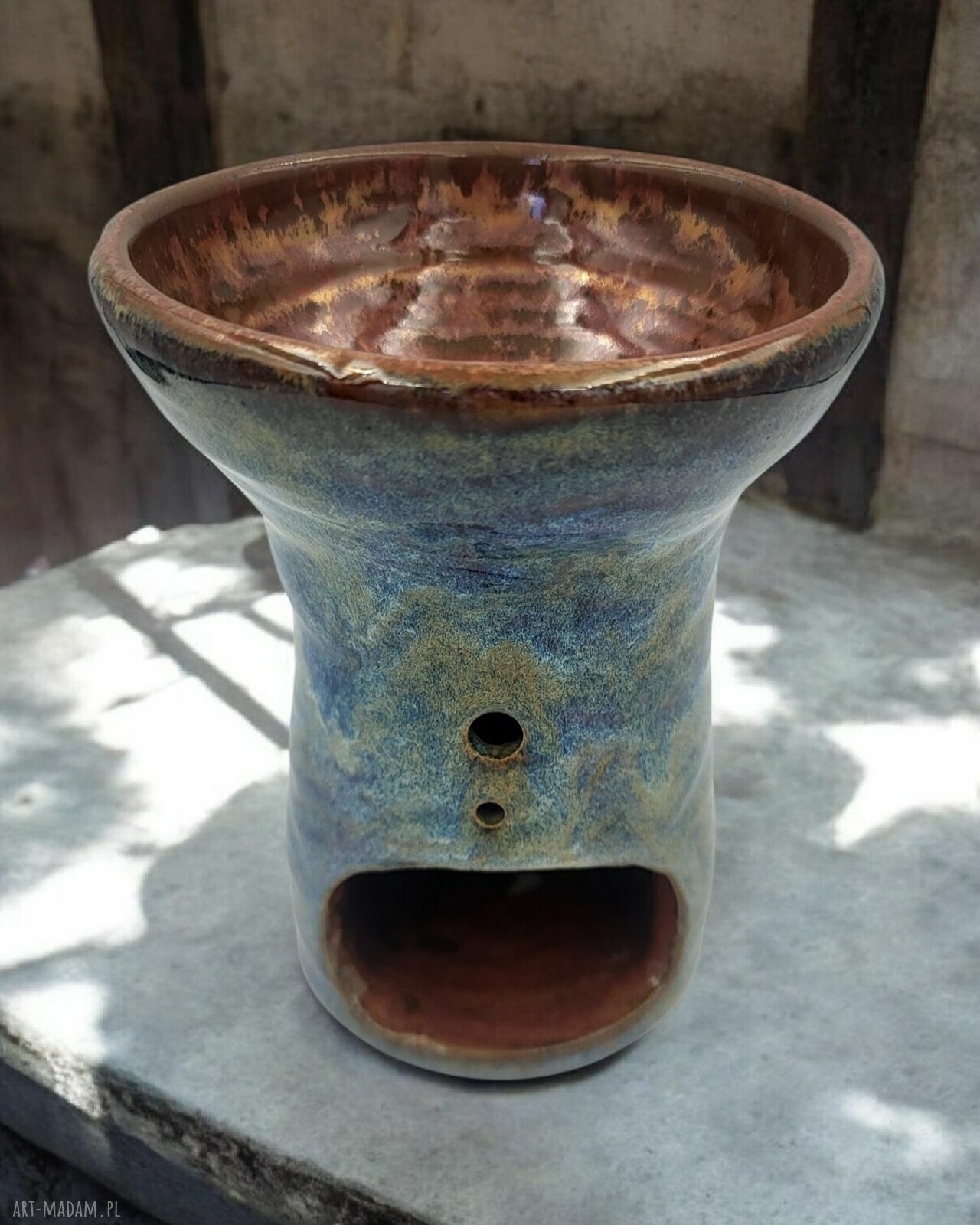 Ceramiczny kominek do aromaterapii - niebieskości i miedź
