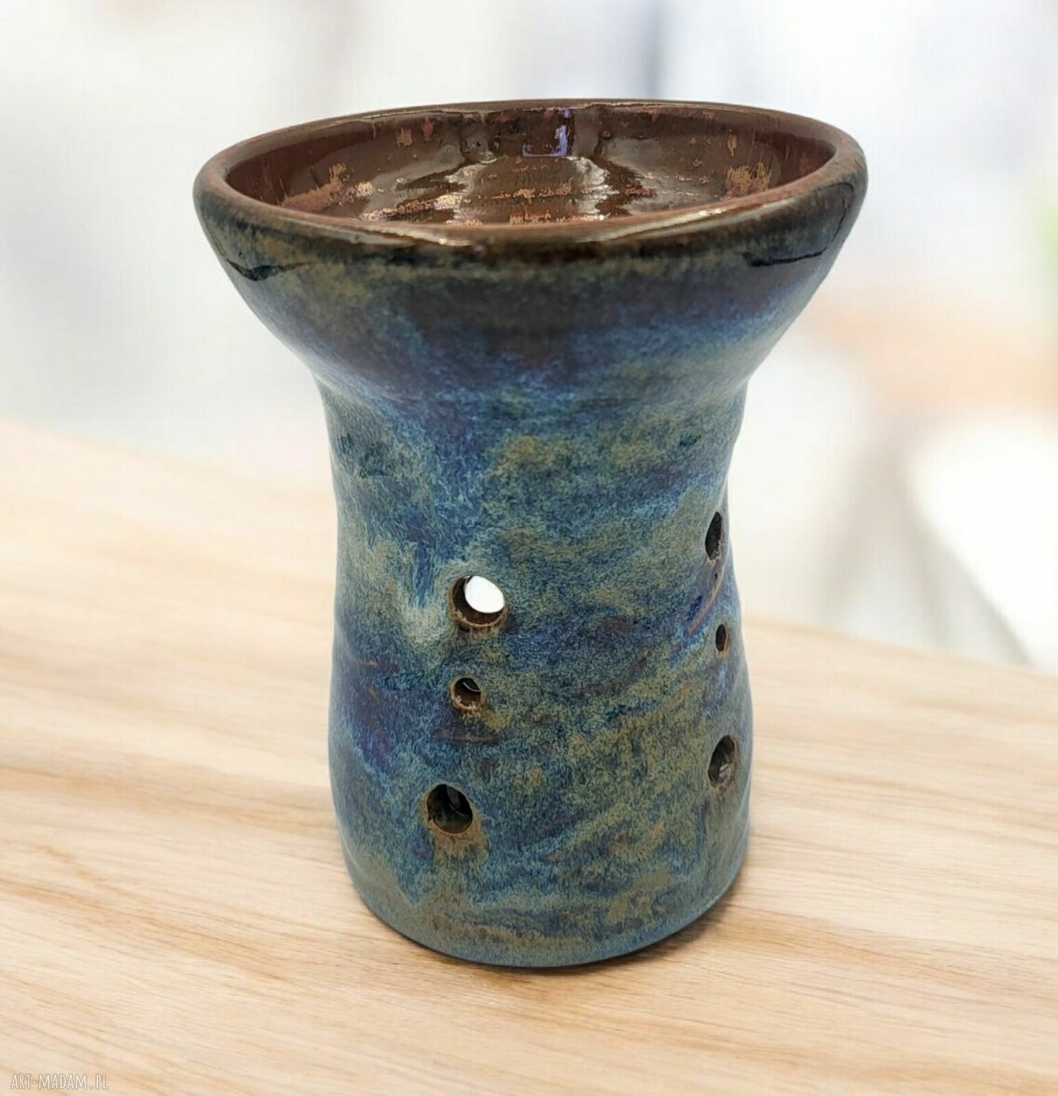 Ceramiczny kominek do aromaterapii - niebieskości i miedź