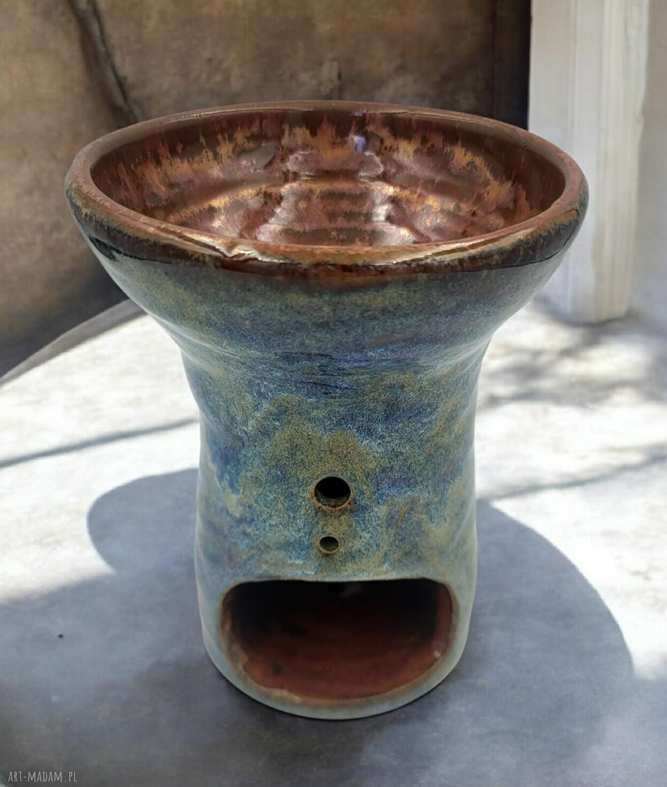 Ceramiczny kominek do aromaterapii - niebieskości i miedź