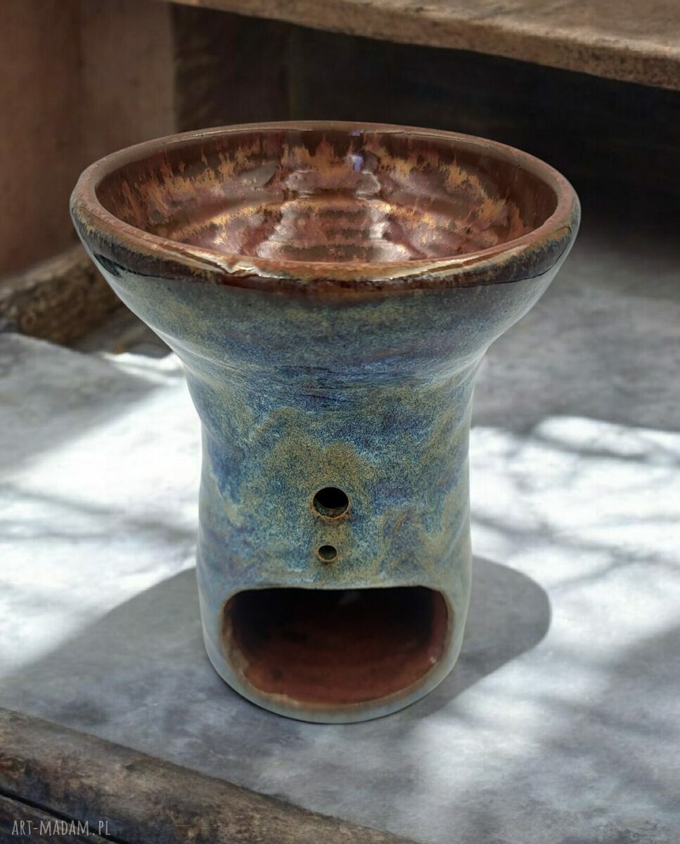 Ceramiczny kominek do aromaterapii - niebieskości i miedź