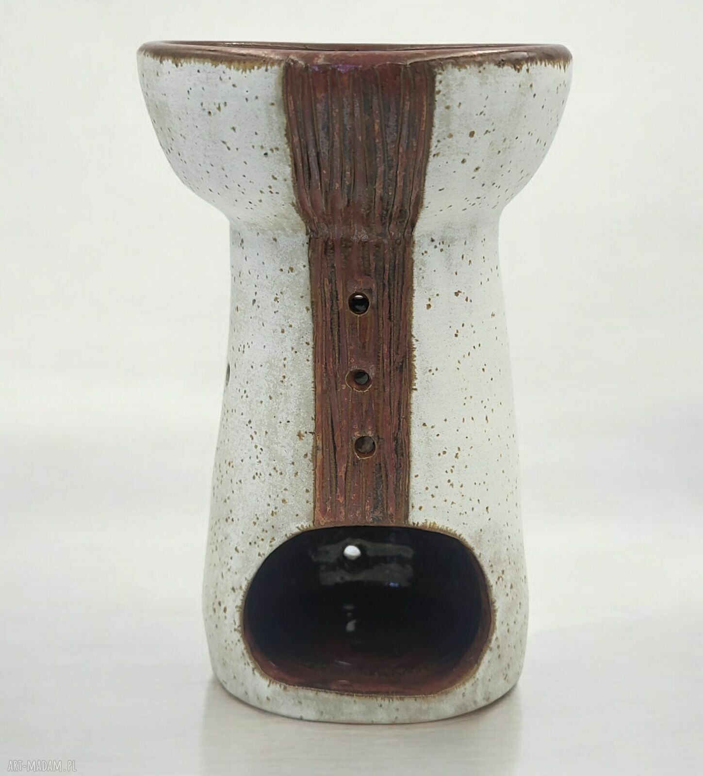 Ceramiczny kominek do aromaterapii w stylu BOHO - biel i miedź